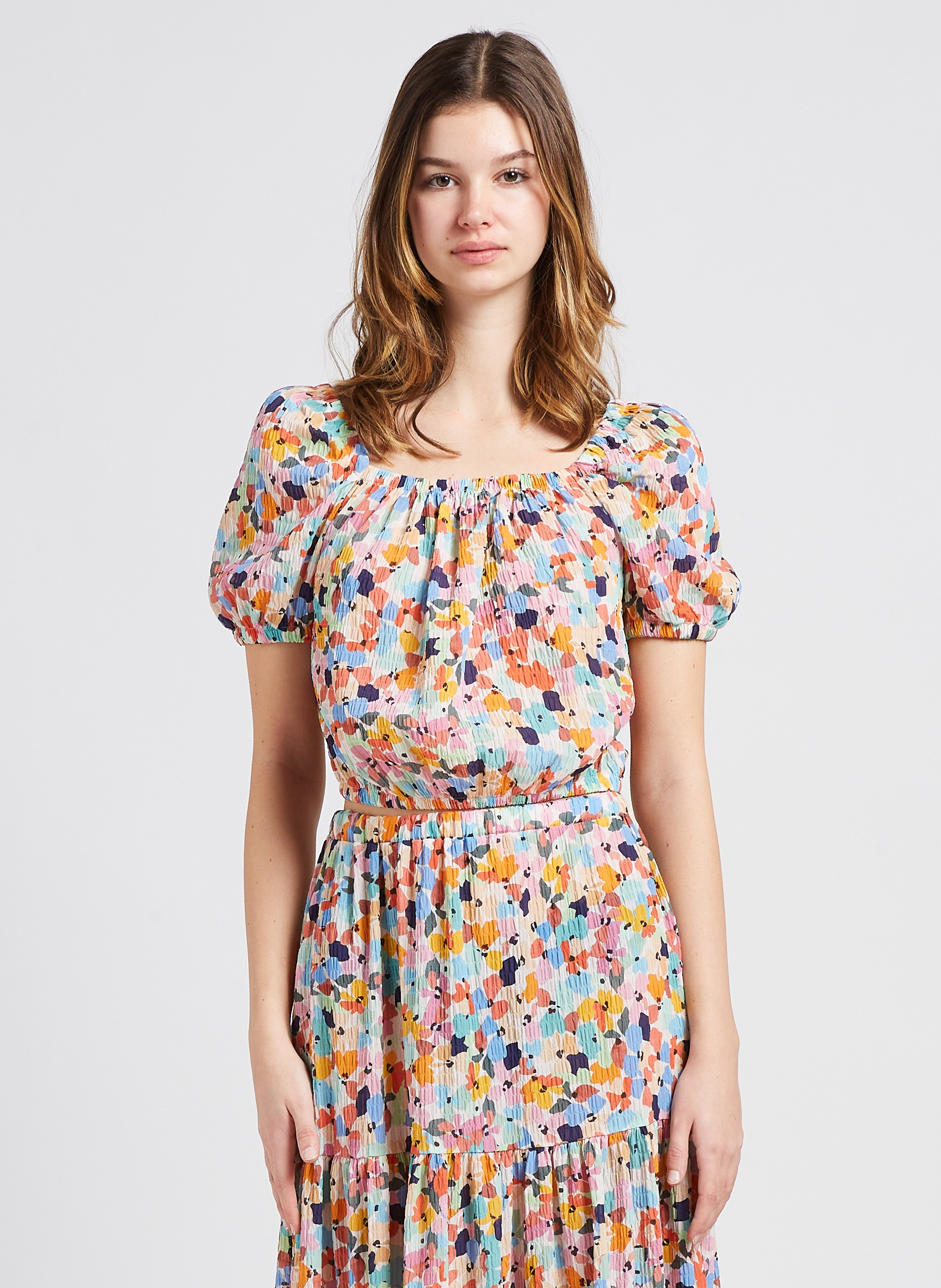 Crop top imprimé avec col élastiqué  INDEE Multicolore