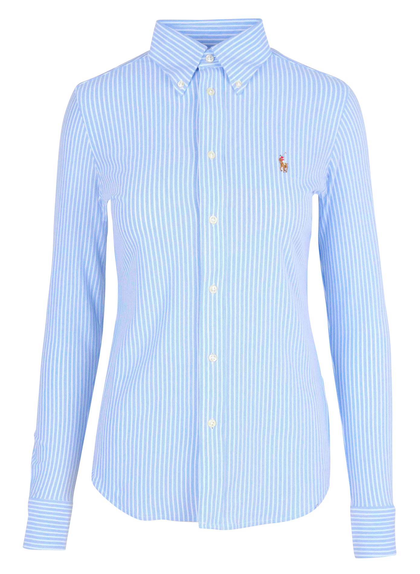 Chemise droite col américain rayée en coton POLO RALPH LAUREN Bleu