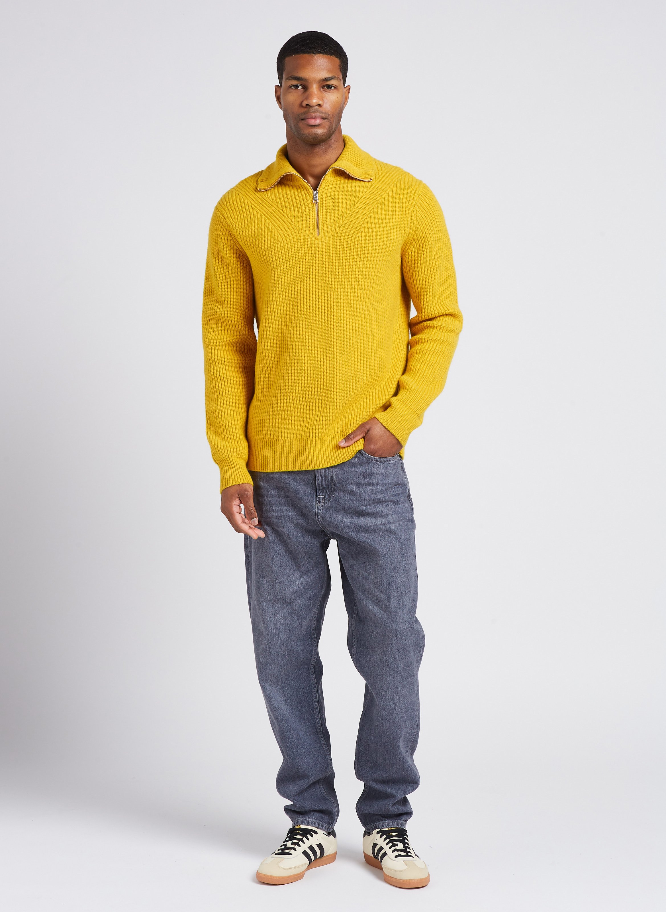 Pull regular col roulé zippé en laine mérinos SAMSOE SAMSOE Jaune