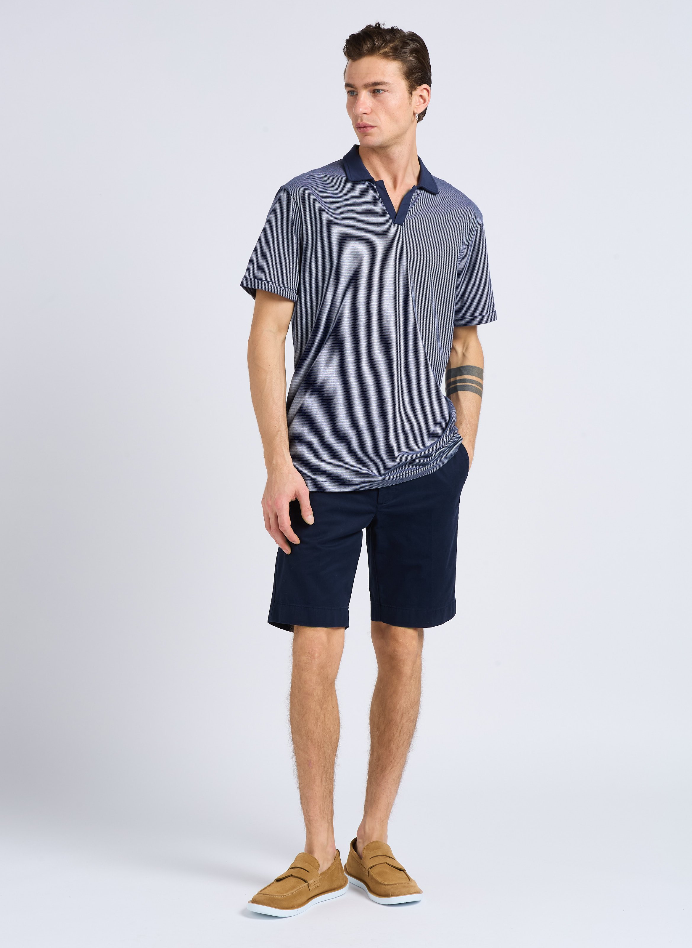 Straight-leg hem-effect cotton shorts HACKETT Blue