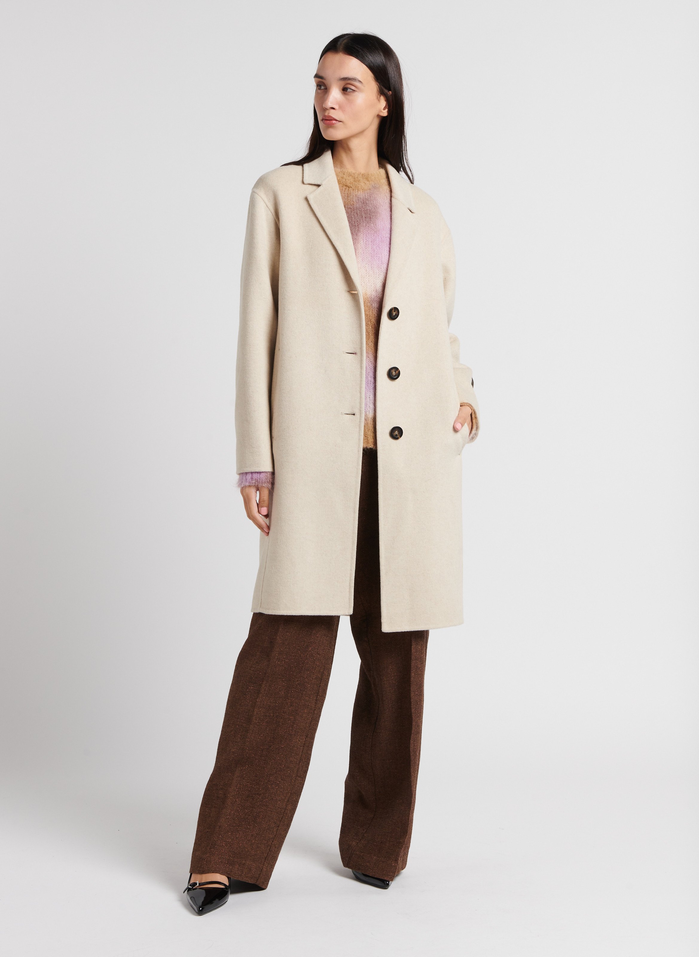 Straight wool-blend coat with tailored collar ATTIC AND BARN Beige