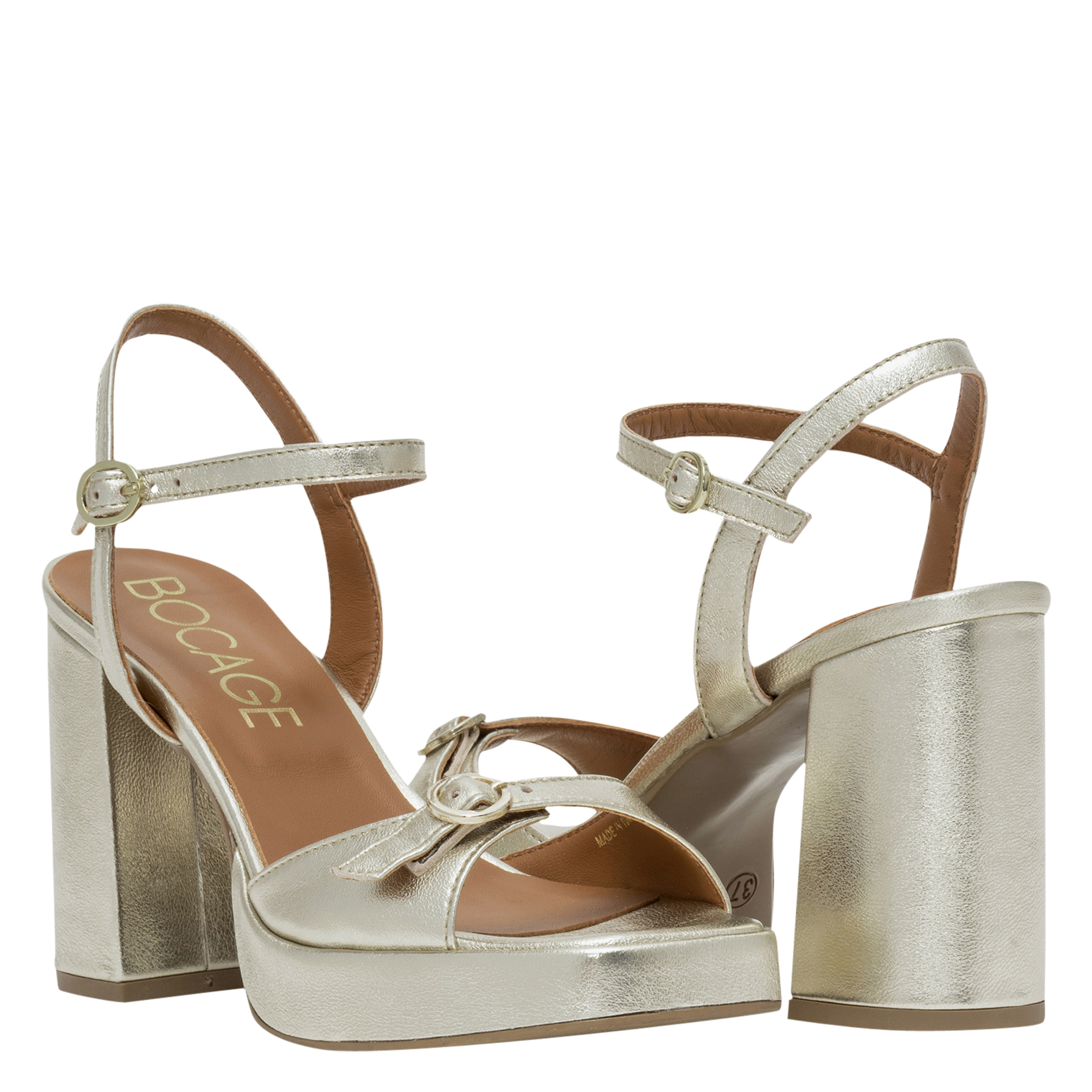 Sandalen aus Metallic-Leder mit Absatz BOCAGE Golden