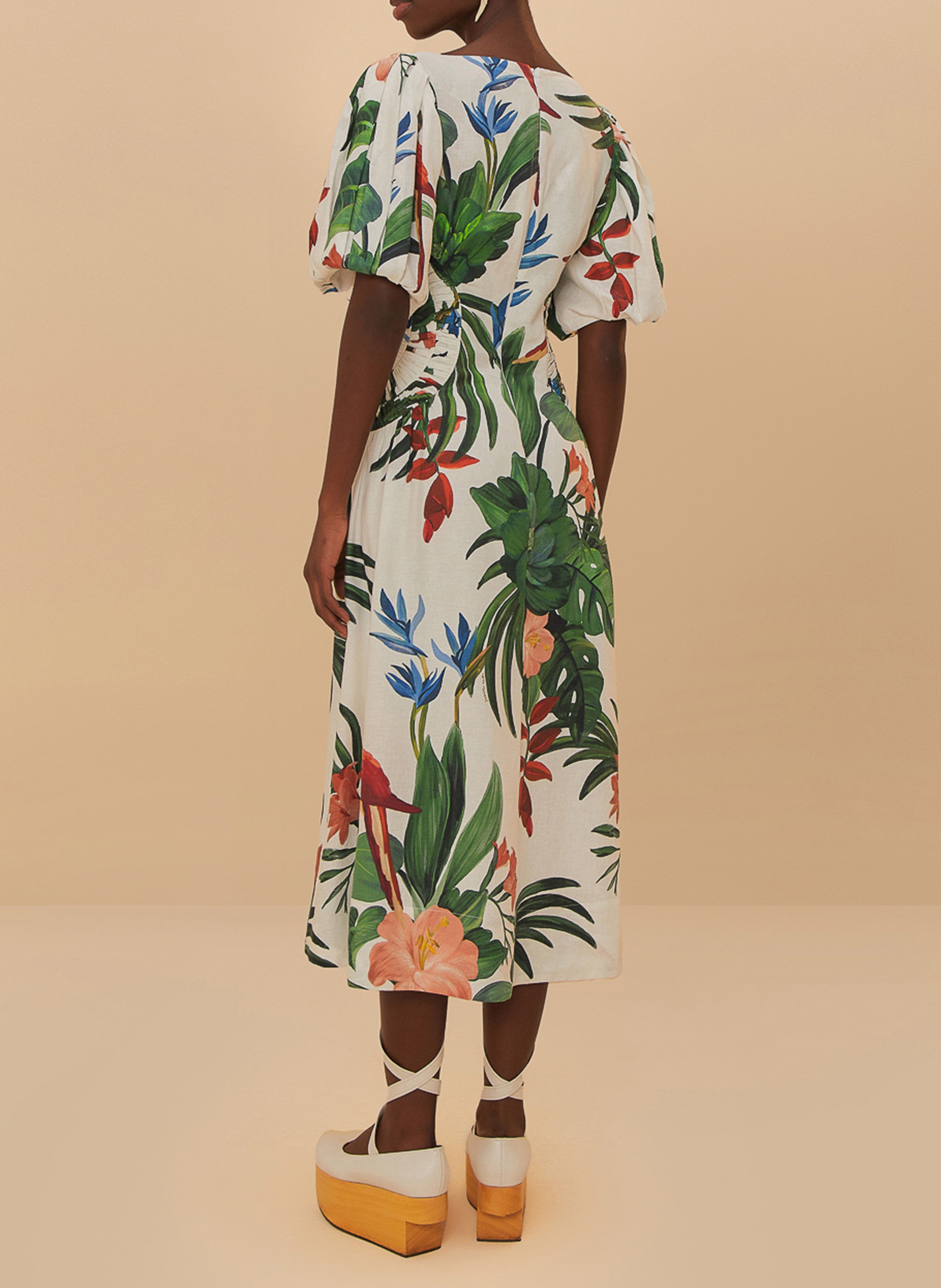 Robe longue en lin mélangé imprimé FARM RIO Blanc