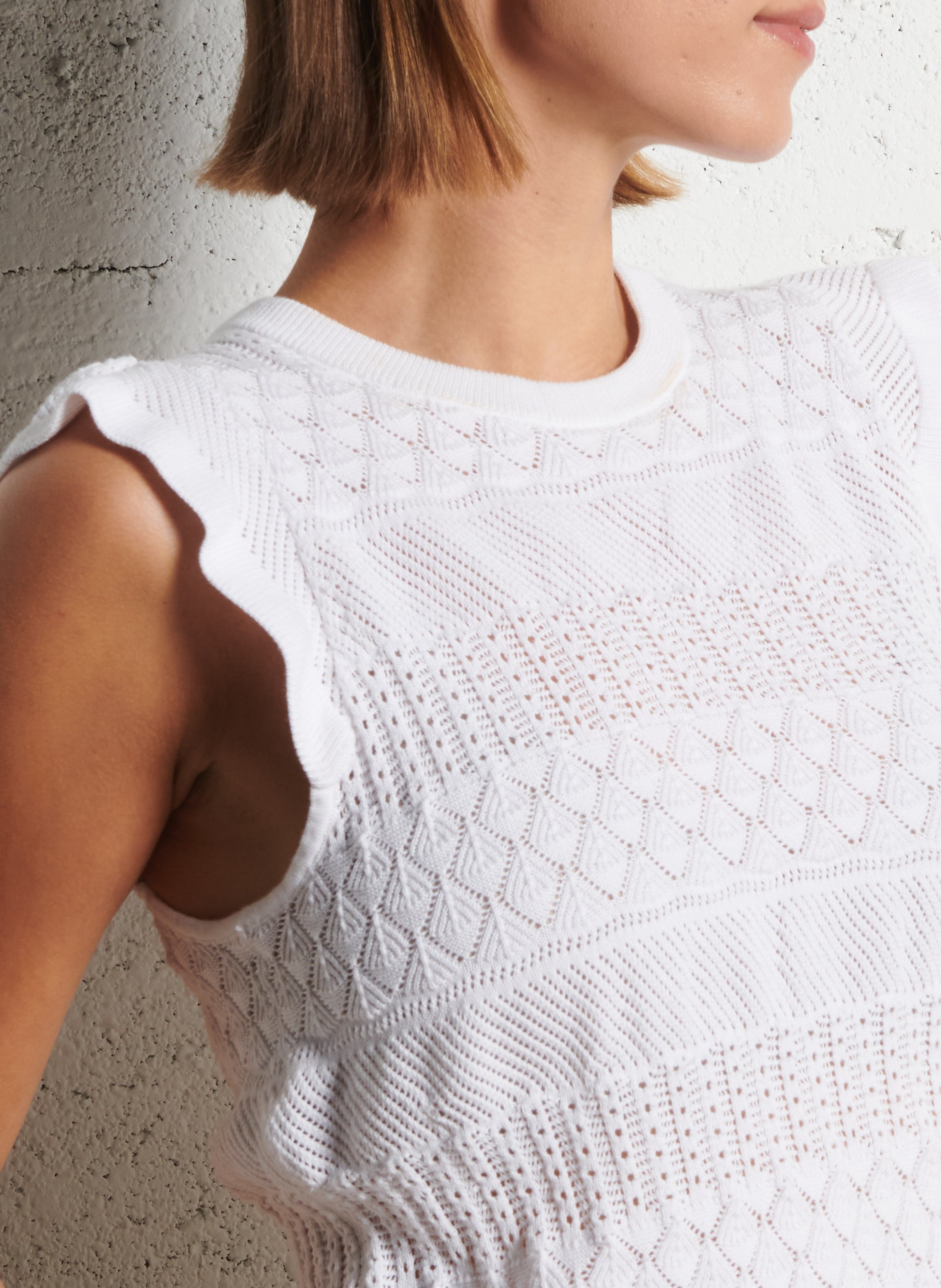 Pull sans manches tricot fantaisie IKKS Blanc