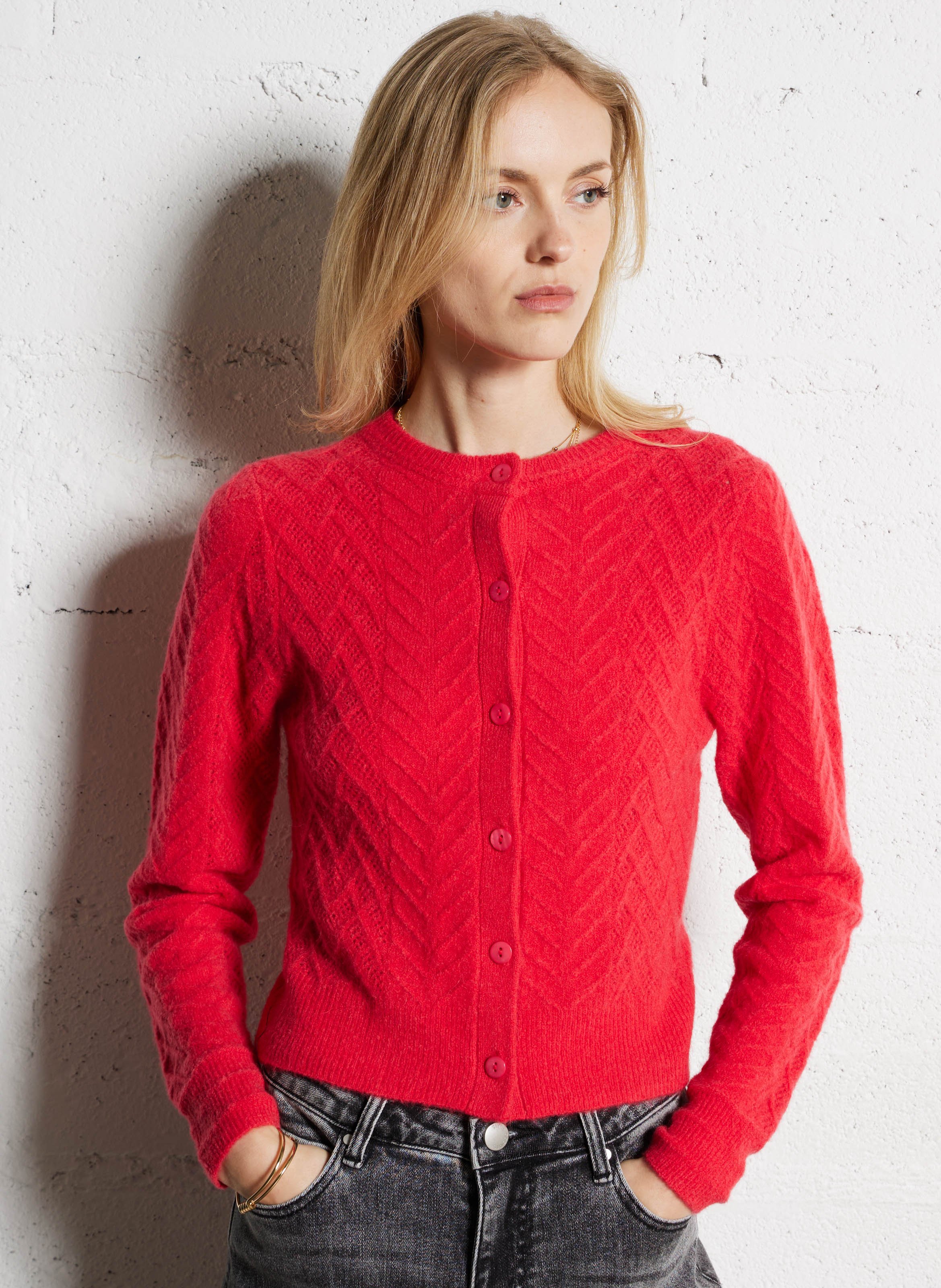 Gilet droit en maille SUNCOO Rouge