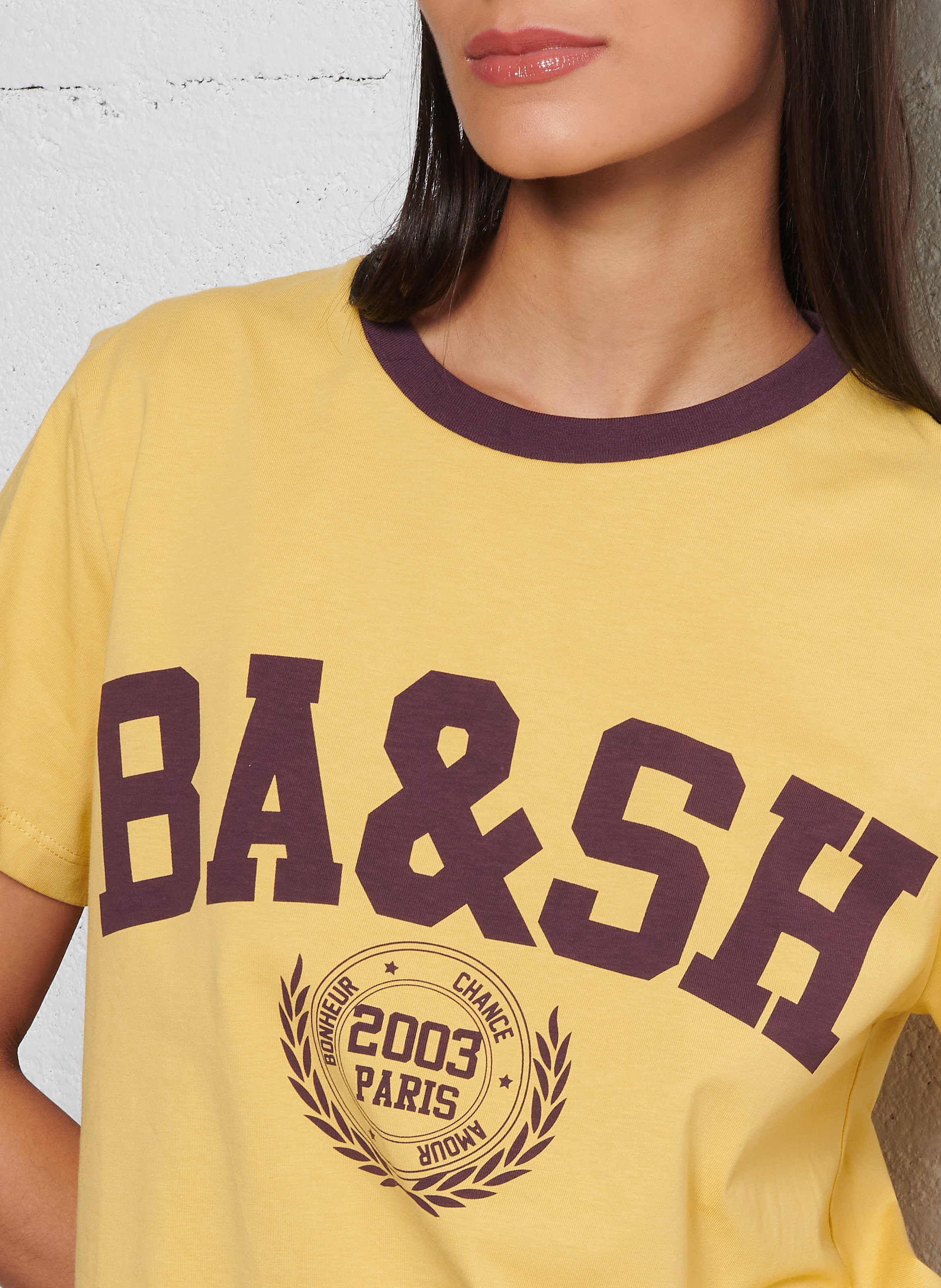 Straight round-neck cotton T-shirt with screen print BA&SH Yellow