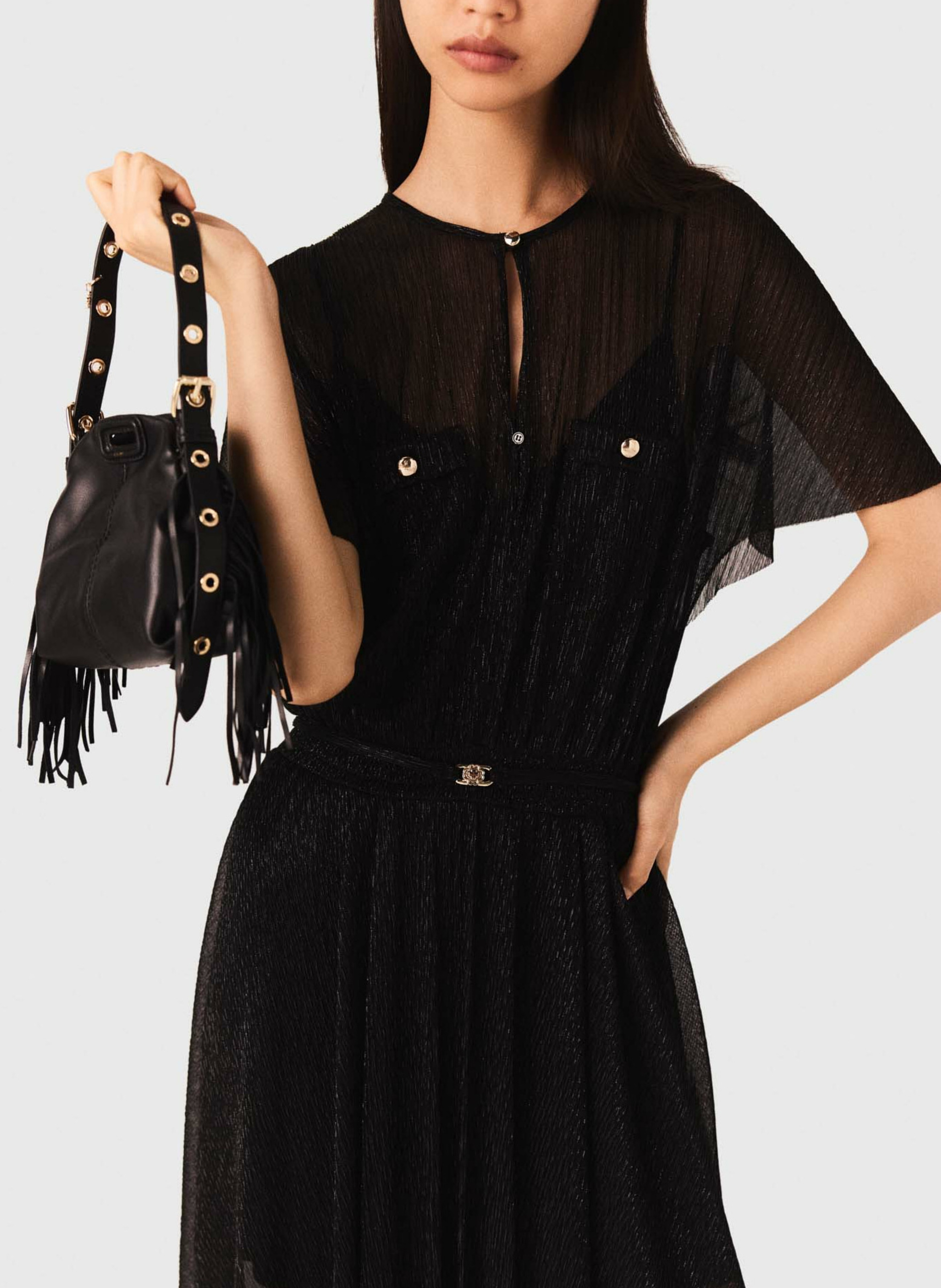 Long dress with round sequined collar MAJE Black