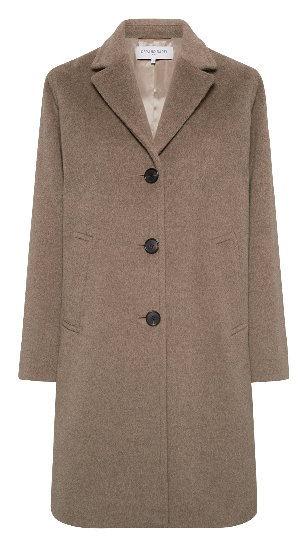 Einfarbiger gerade geschnittener Wollmantel mit langen Ärmeln GERARD DAREL Braun