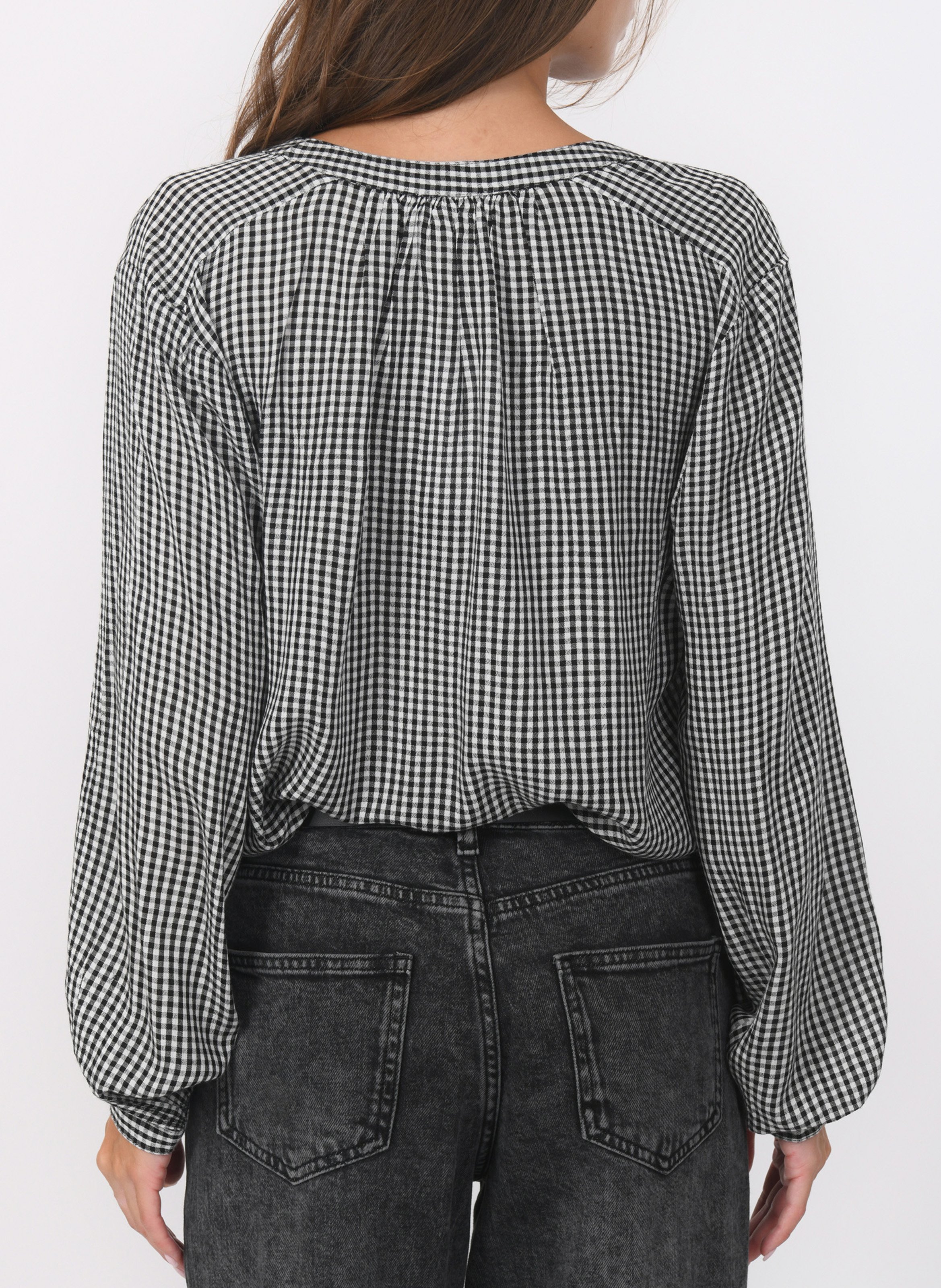 Chemise col rond motif vichy KOOKAI Noir