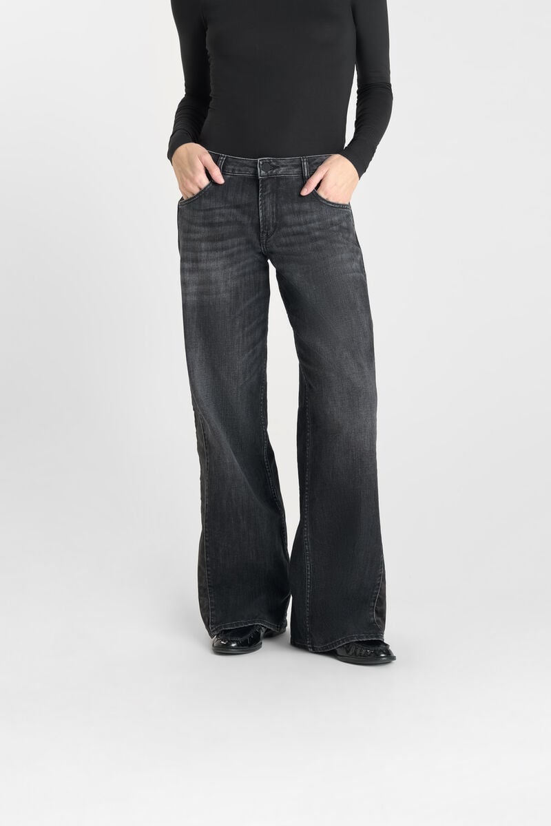 Flare wide leg jeans, length 34 LE TEMPS DES CERISES Black