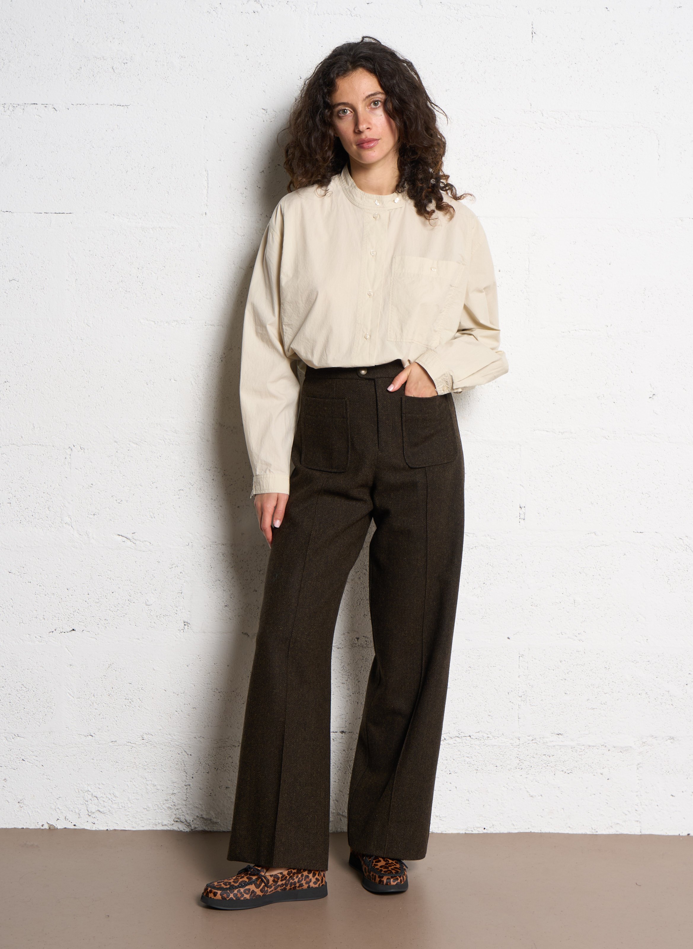 Bluse aus Bio-Baumwolle mit Rundhalsausschnitt SOEUR Beige