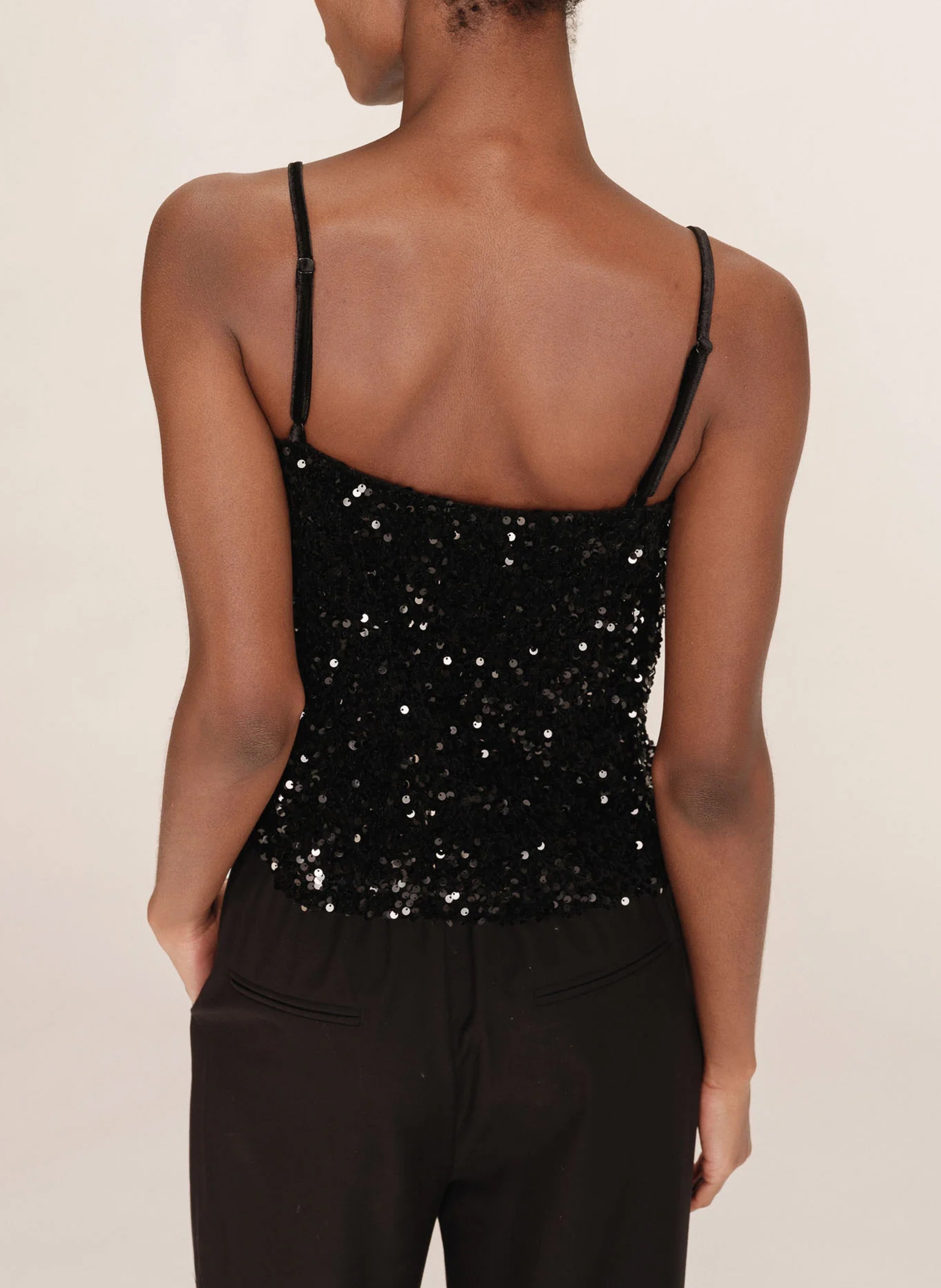 Velvet sequin tank top GRACE ET MILA Black