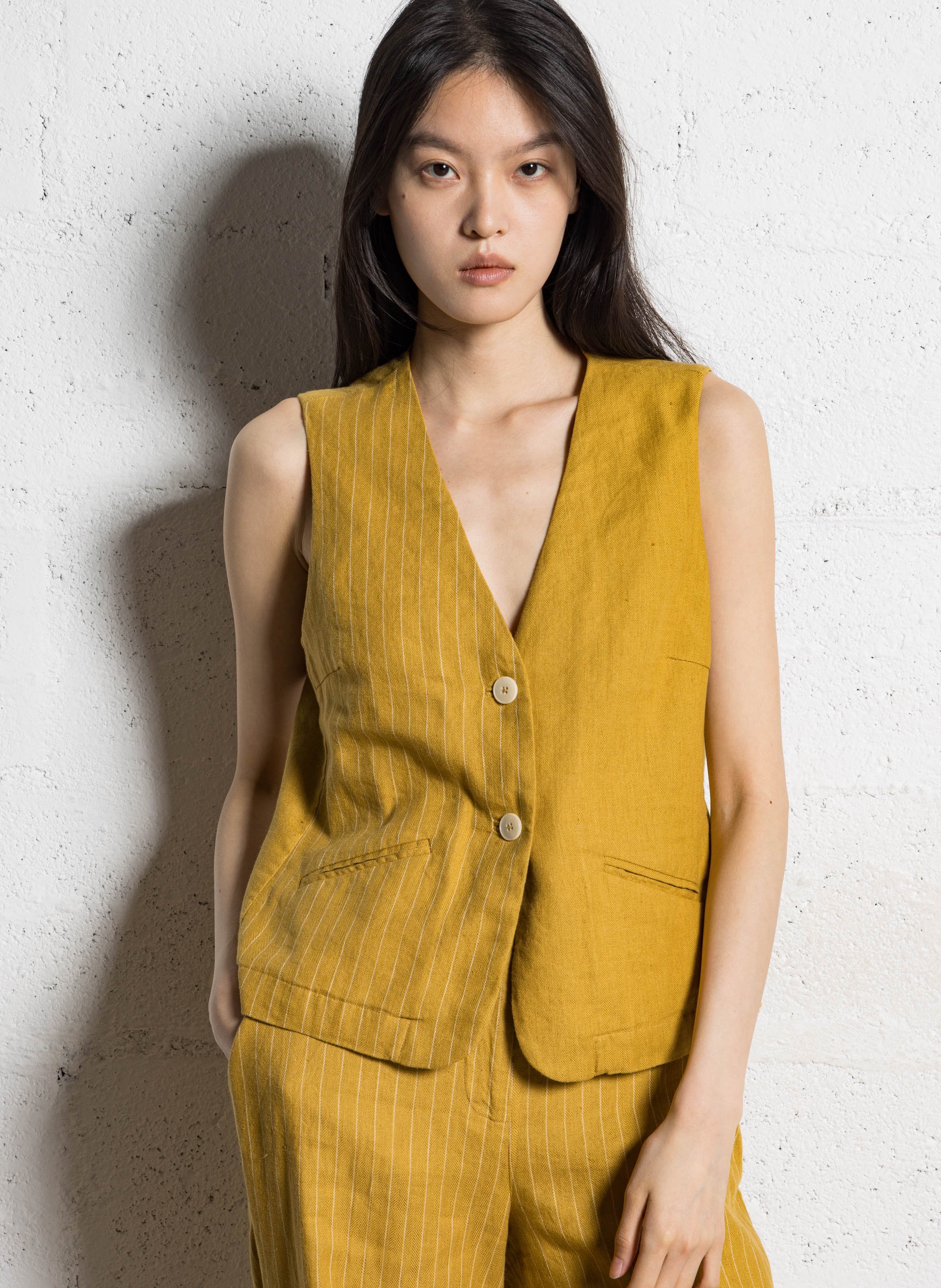 Straight linen and cotton jacquard vest NICE THINGS Yellow