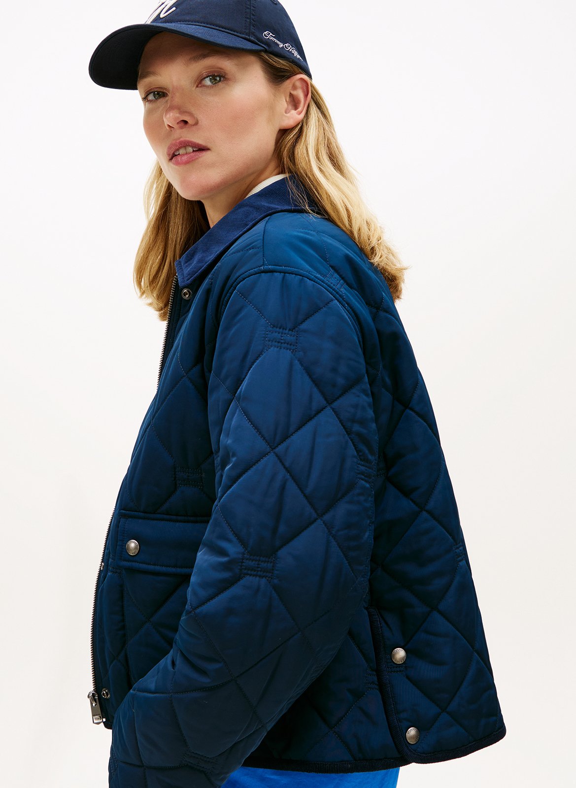 Veste droite matelassée à col velours TOMMY HILFIGER Bleu