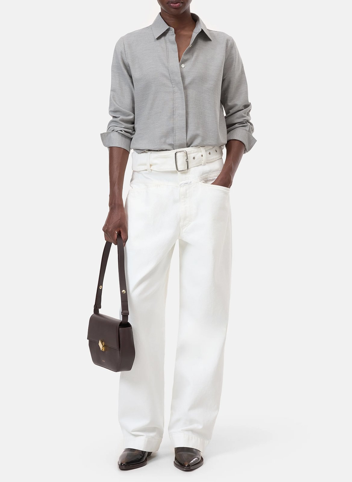 Chemise oversize col classique en coton et cachemire CLOSED Gris