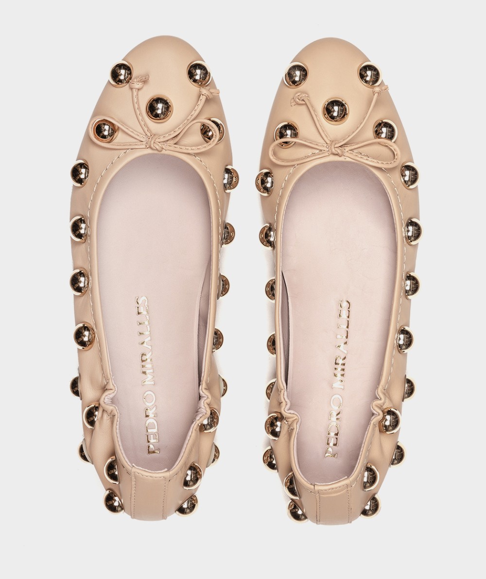 Beige leather ballet flats with metallic details PEDRO MIRALLES Beige