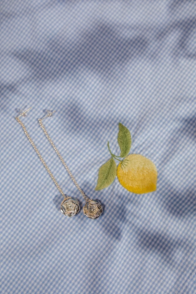 Dangling earrings with gold-plated fine gold flower Silver