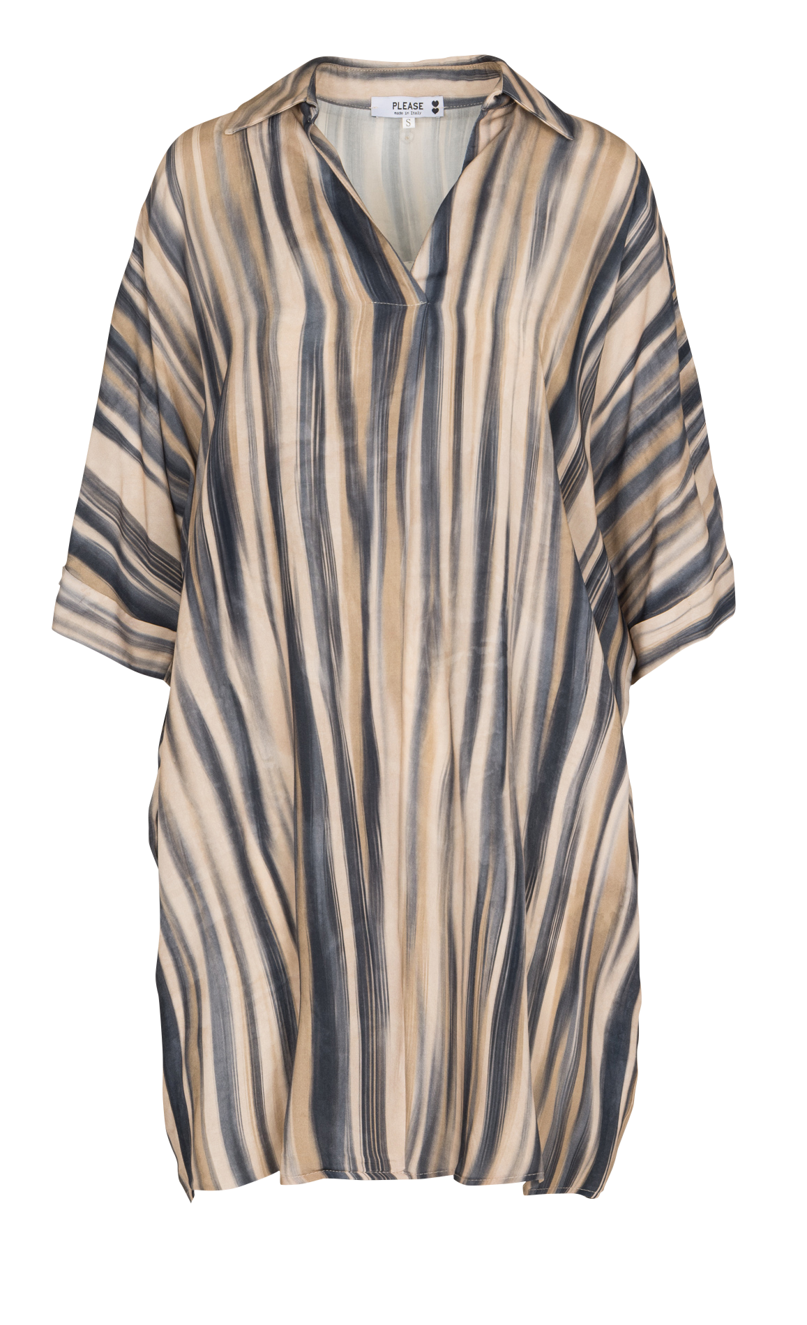 Short printed dress with classic collar PLEASE Beige