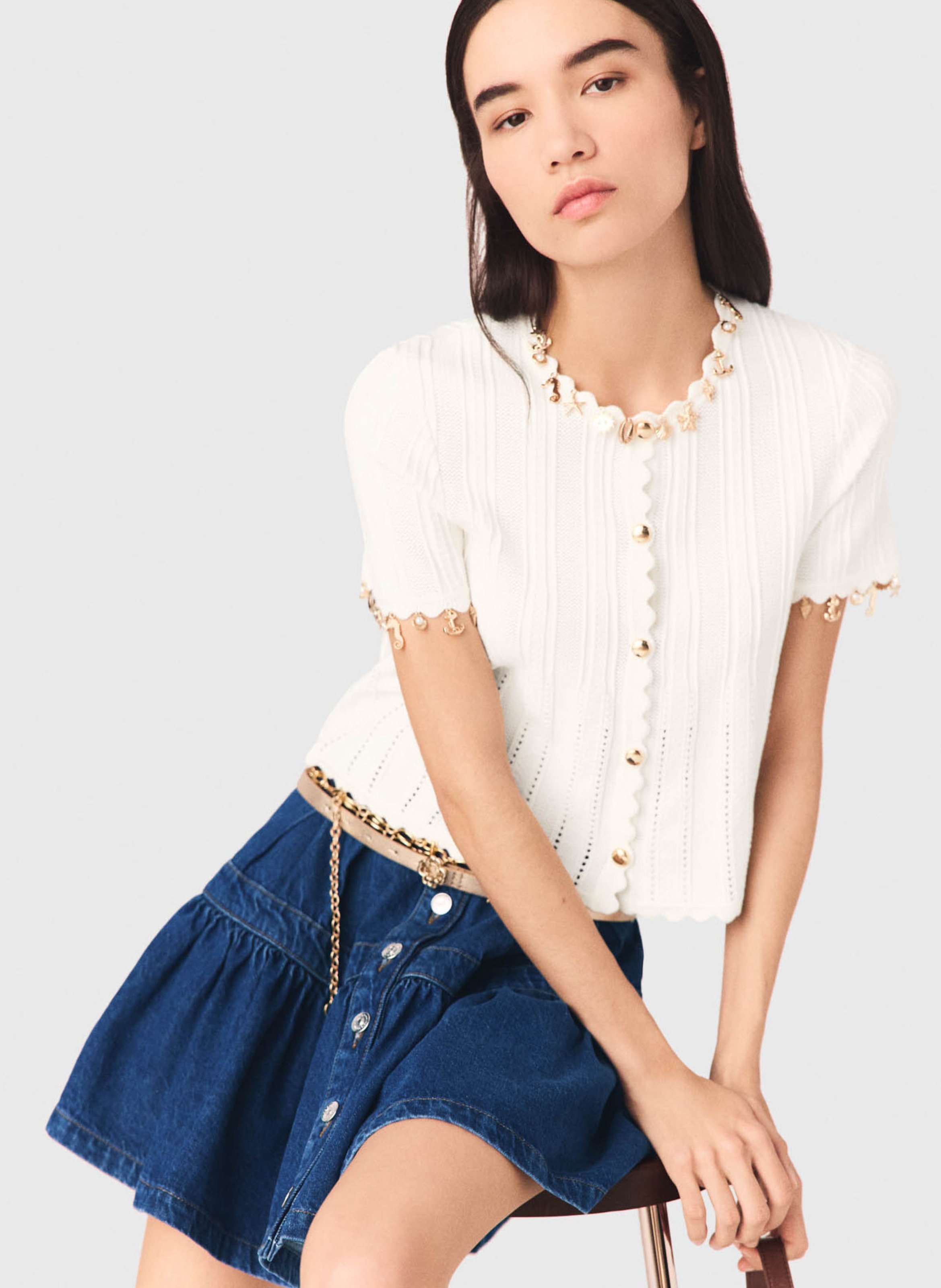 Cardigan in uitlopende stijl van gemengd katoen MAJE Wit