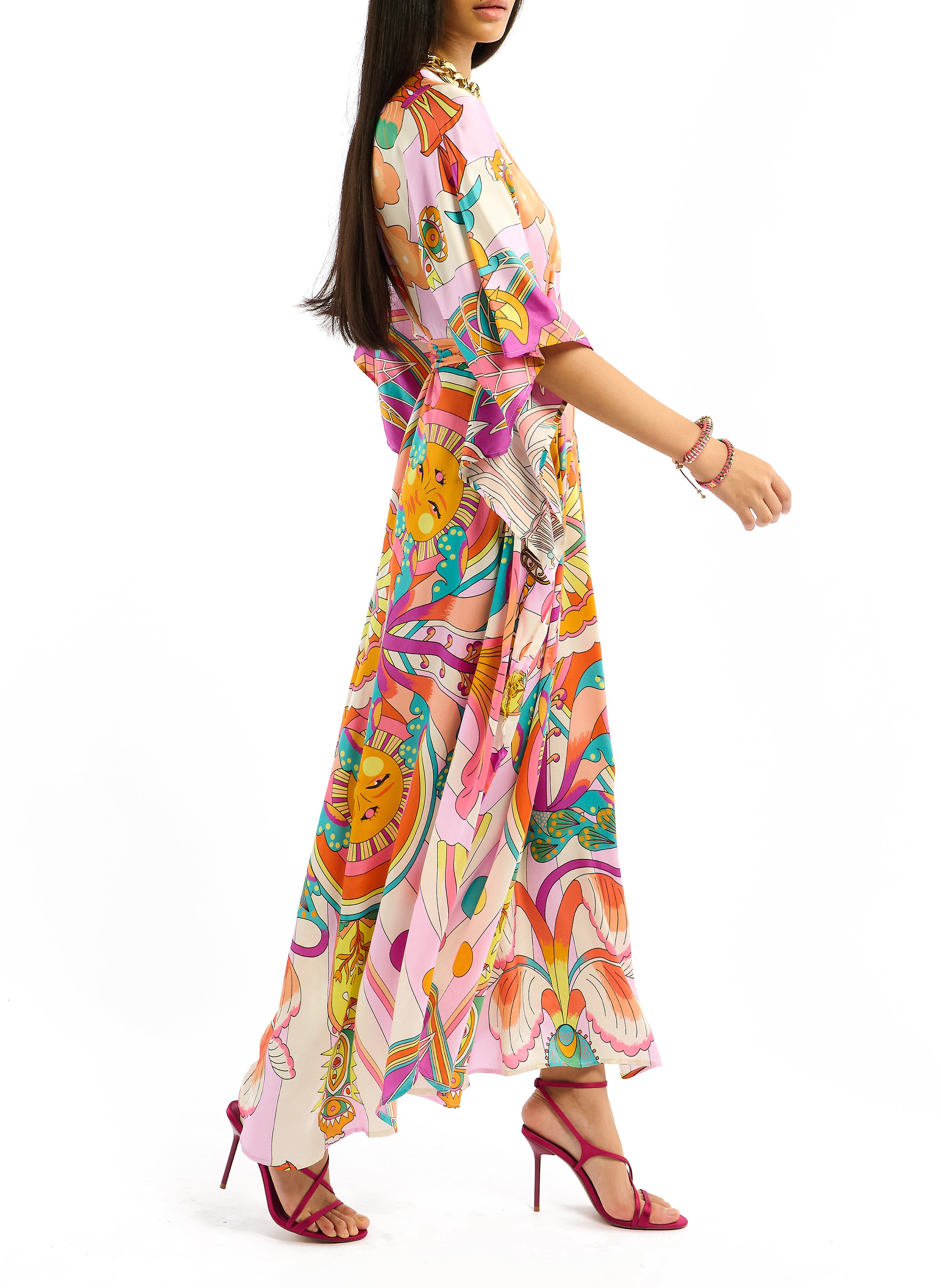 Long loose-fit printed dress WILD Pink