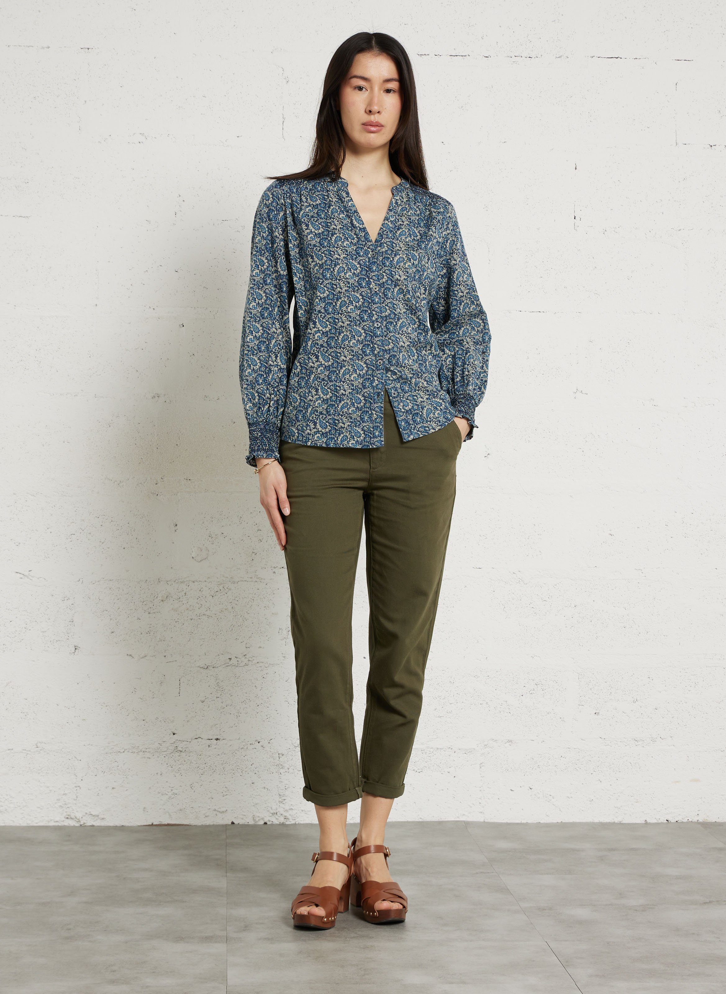 Blouse met V-hals - katoenblend MAISON 123 Blauw