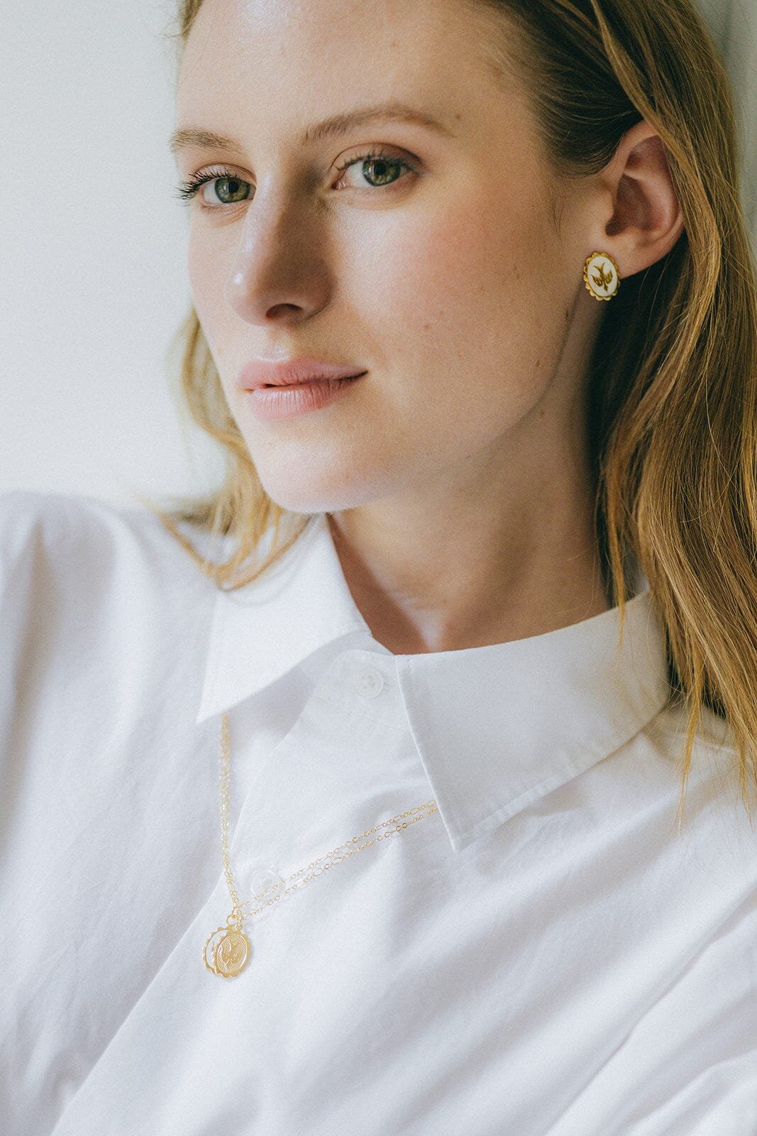 Flower enamel gold-plated stud earrings Silver