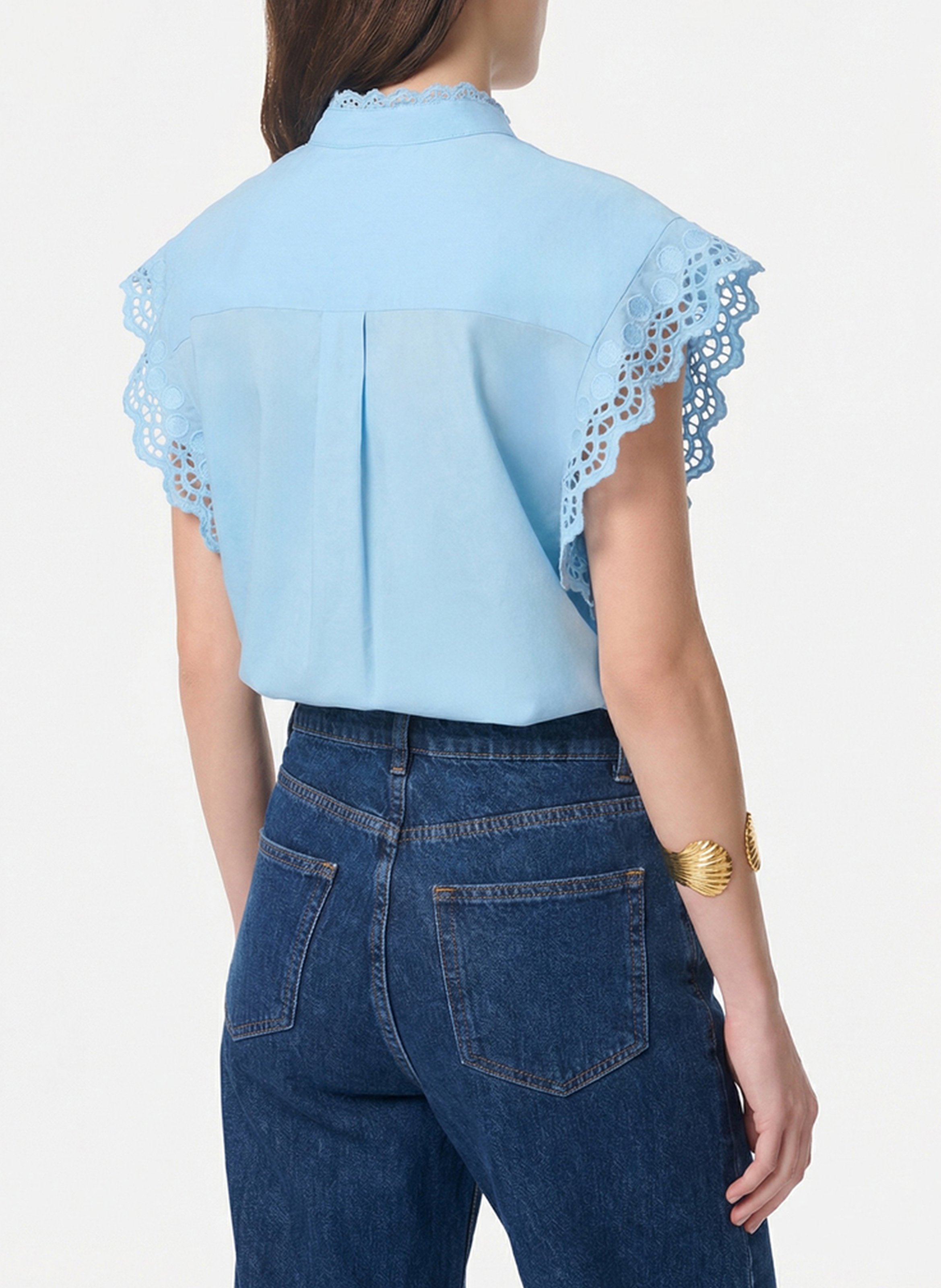 Straight cotton round-neck blouse VANESSA BRUNO Blue