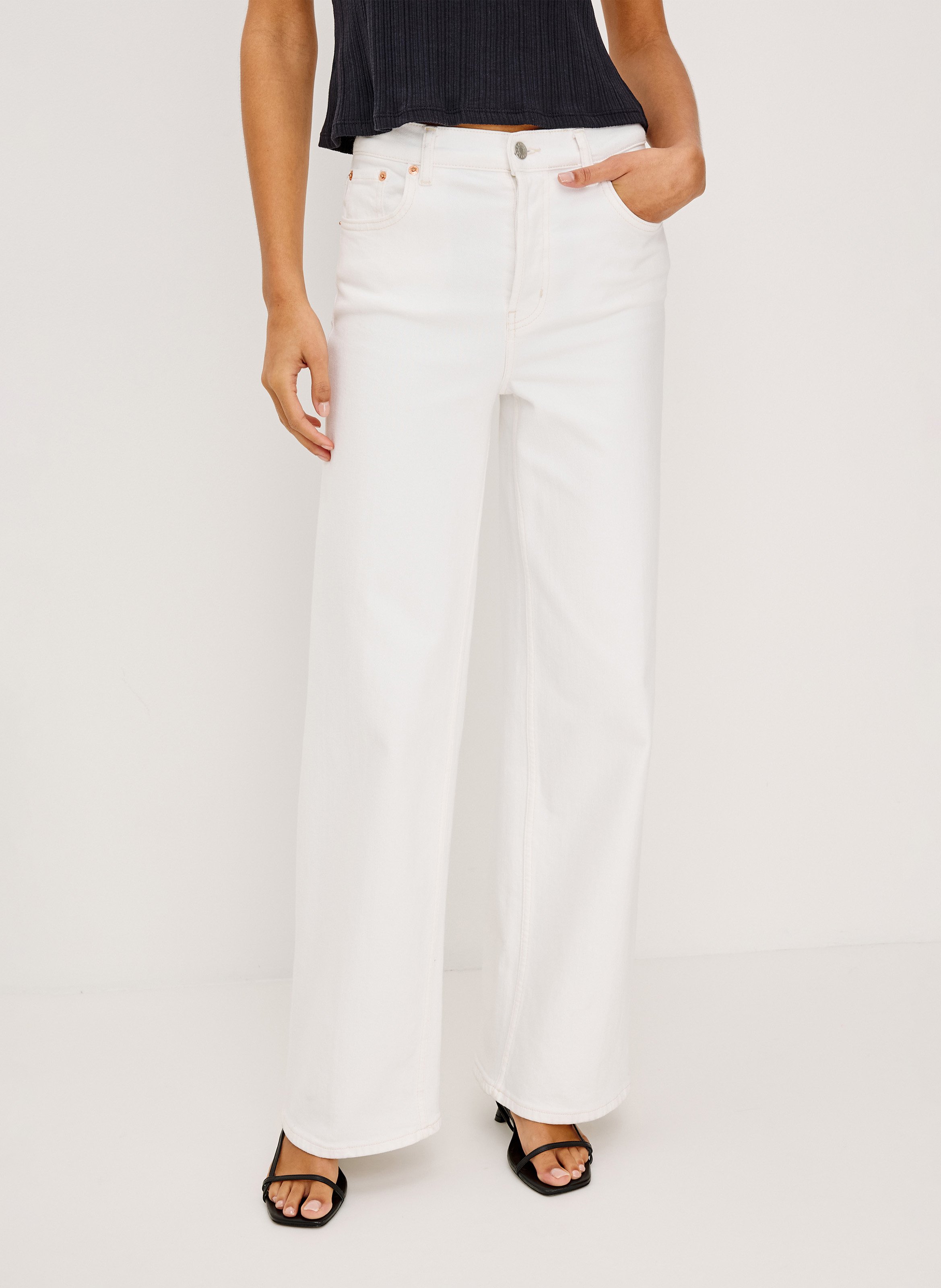 Jean large taille haute uni RAILS Blanc