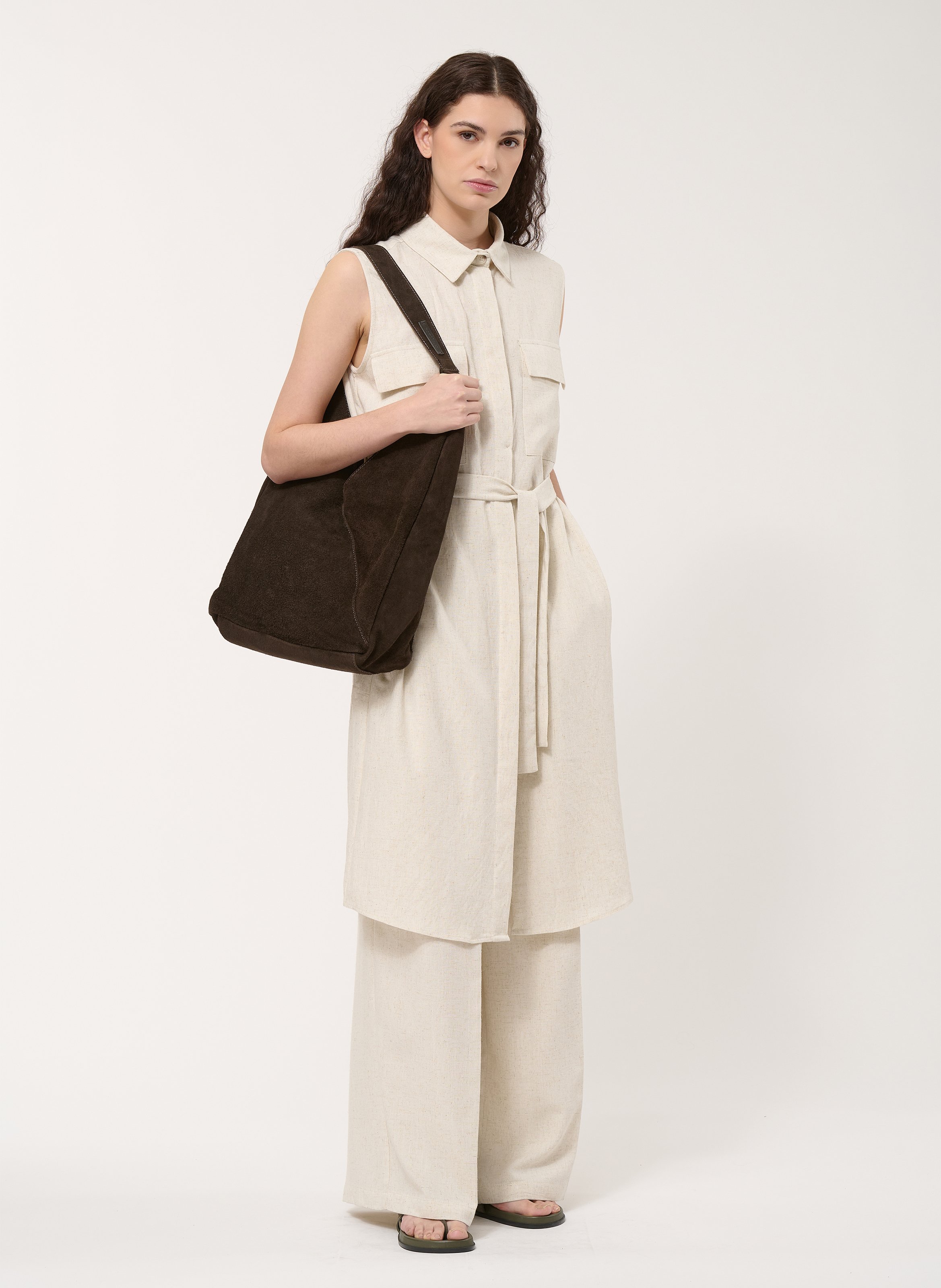 Leather tote bag HUMILITY Brown