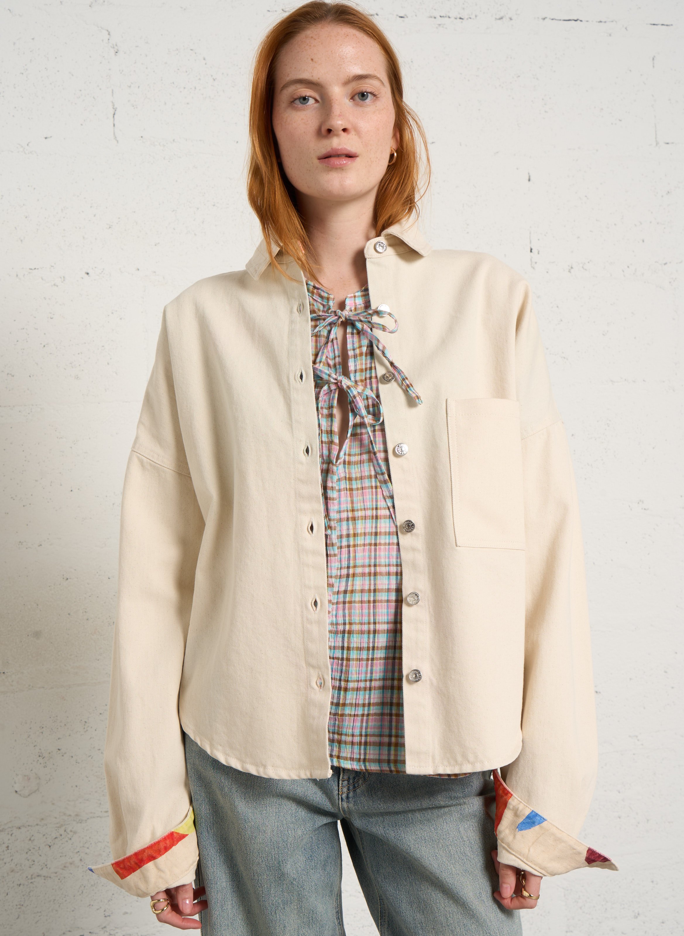 Denim overhemd met klassieke kraag G.KERO Beige