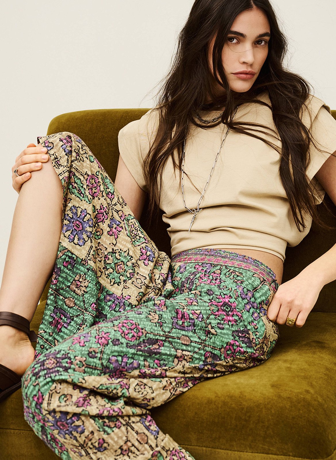 Jupe longue fluide imprimée BA&SH Vert