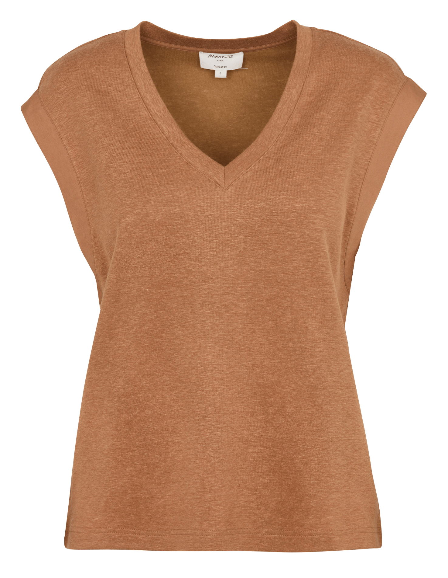 Tee-shirt col V en lin mélangé MAISON 123 Beige