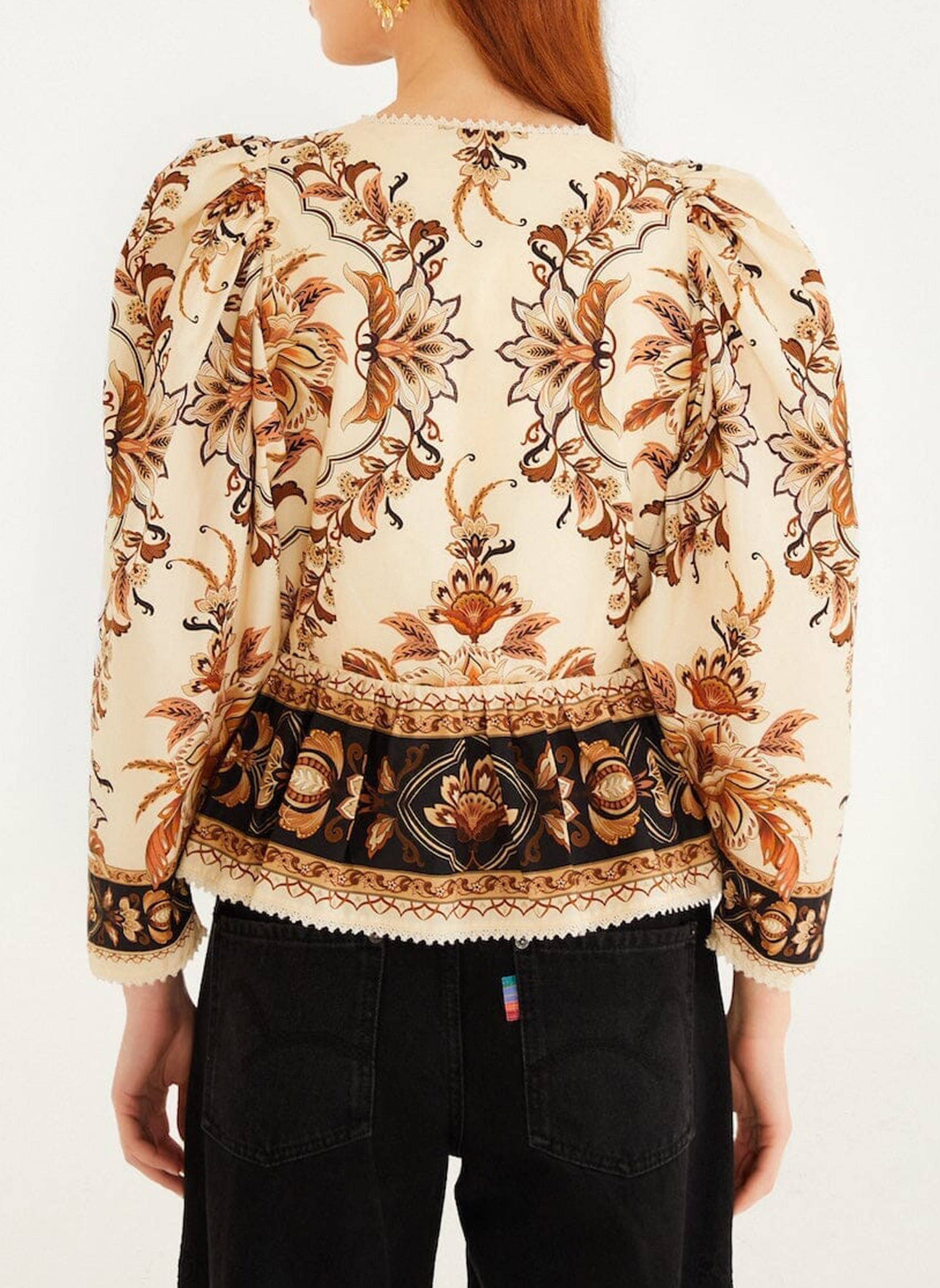 V-neck printed top with buttons FARM RIO Brown