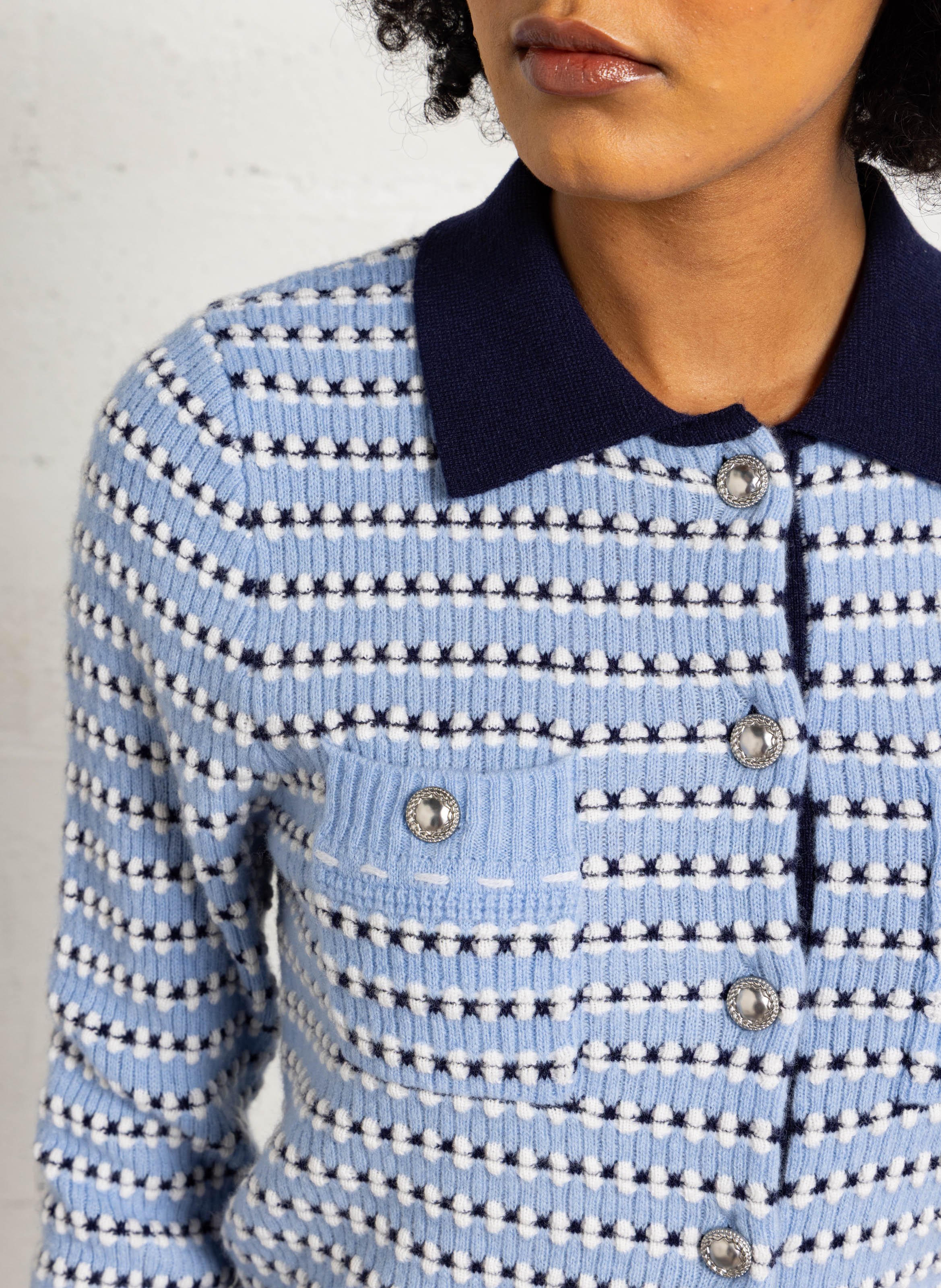 Cardigan boutonné en laine fantaisie SUNCOO Bleu