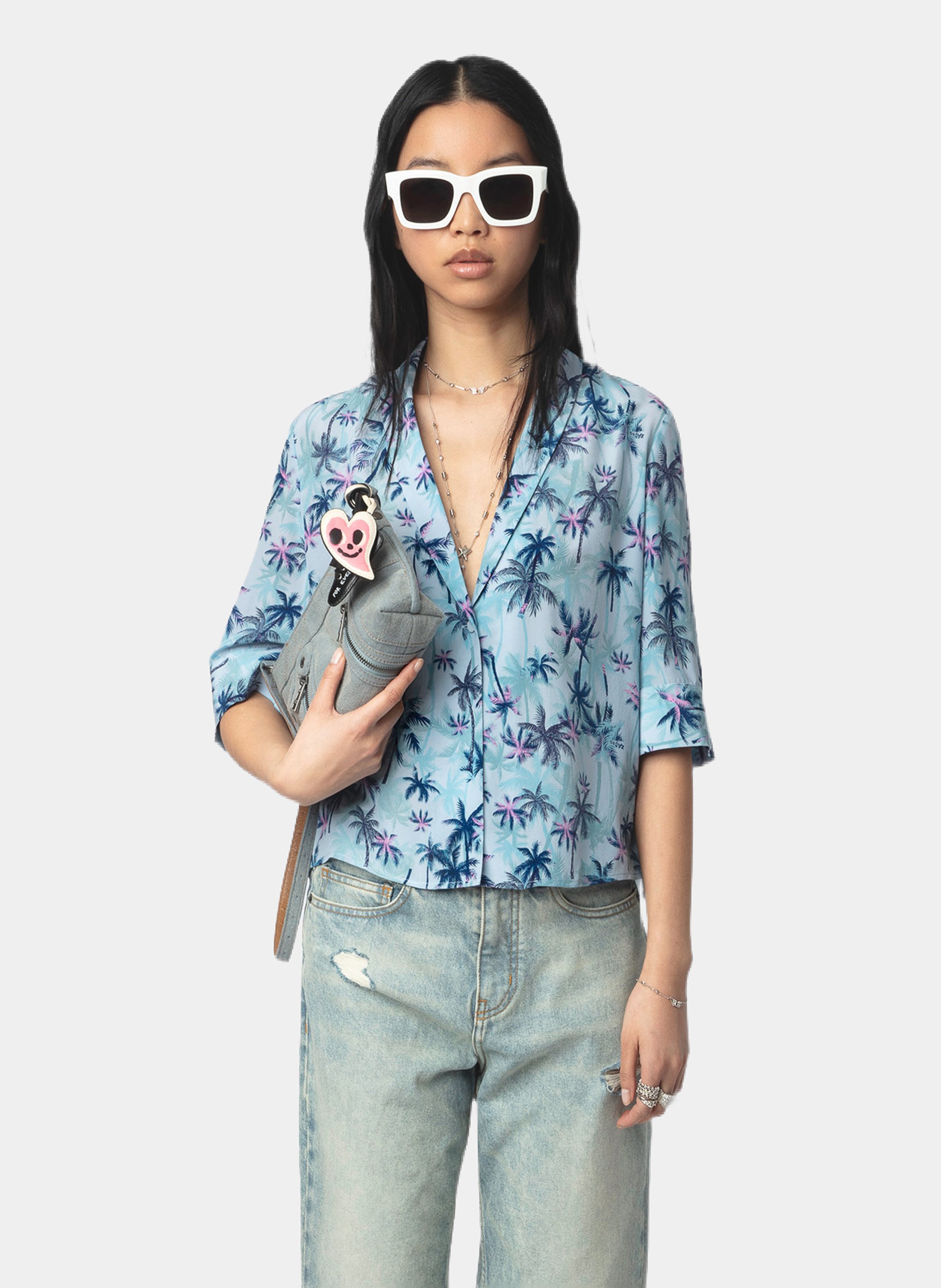 Chemise col V en soie ZADIG&VOLTAIRE Bleu