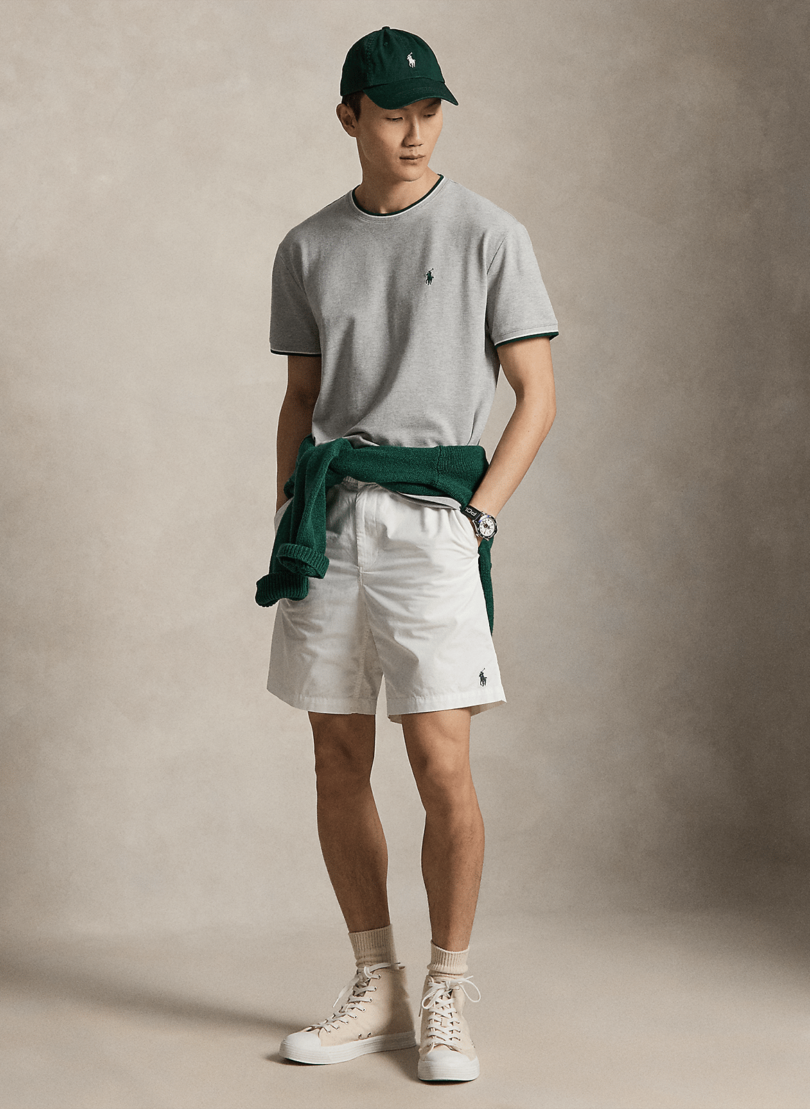 Straight cotton-blend round-neck T-shirt POLO RALPH LAUREN Grey