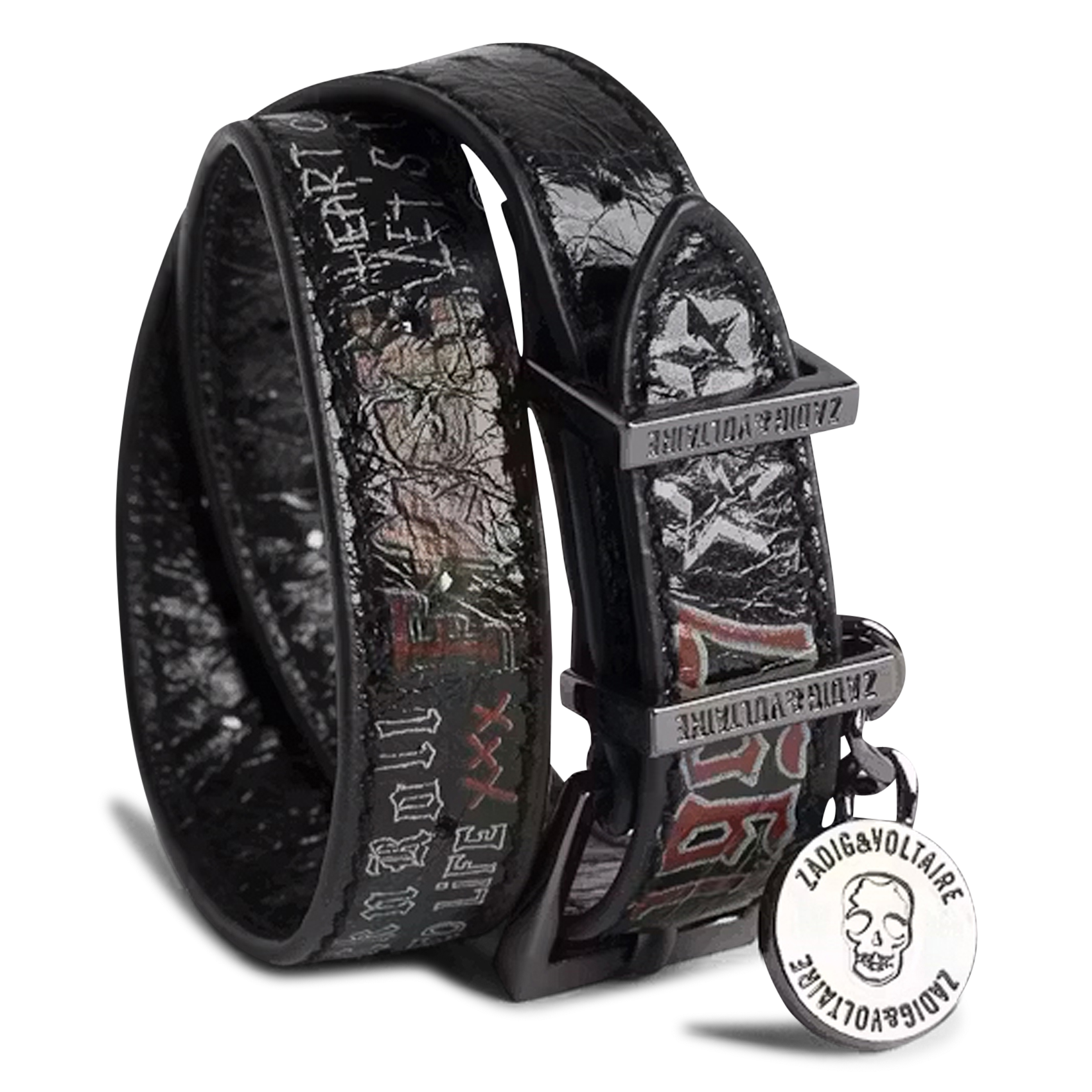 Bracelet en cuir vernis effet vintage double tour ZADIG&VOLTAIRE Noir