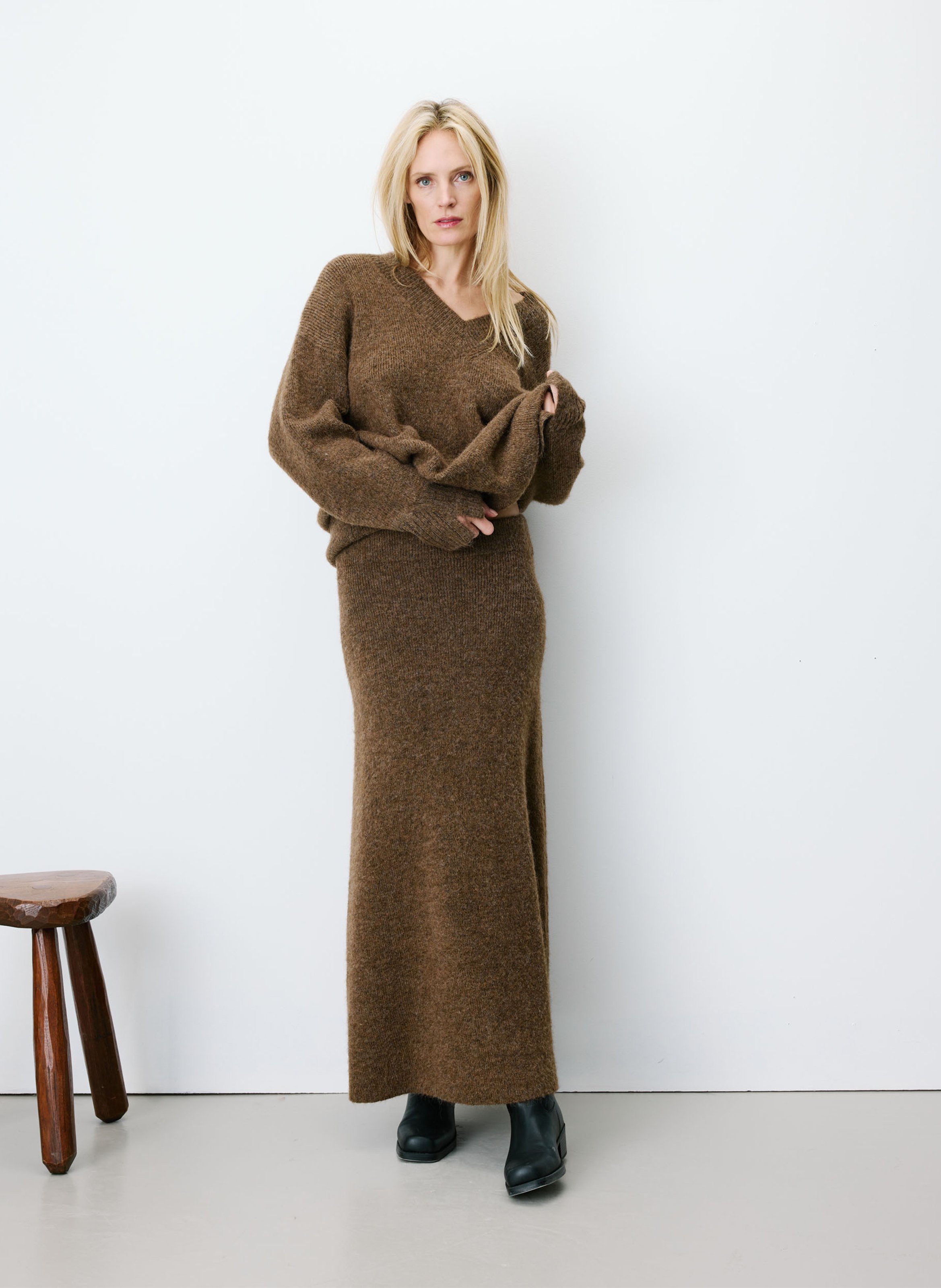 Flared knit maxi skirt GRACE ET MILA Brown