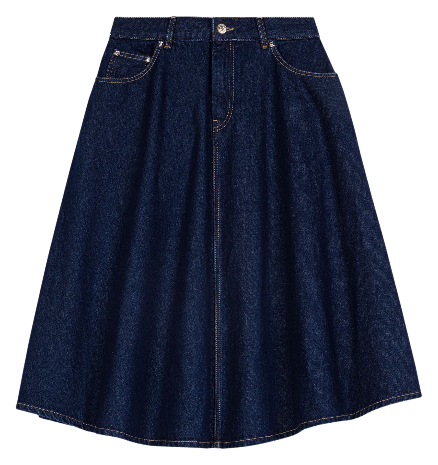 Jupe midi évasée en denim de coton MAJE Bleu