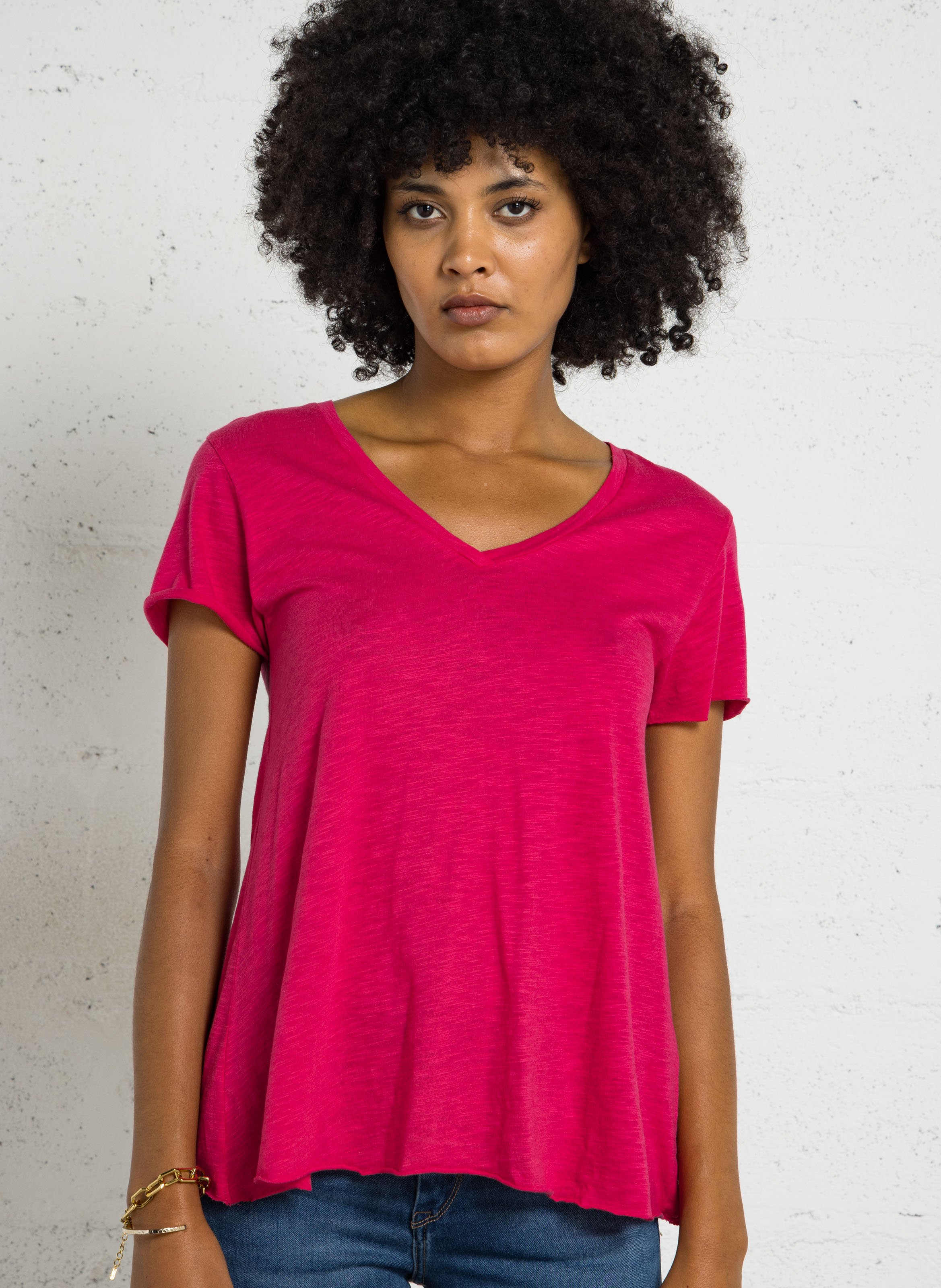 Recht T-shirt met V-hals | katoenblend AMERICAN VINTAGE