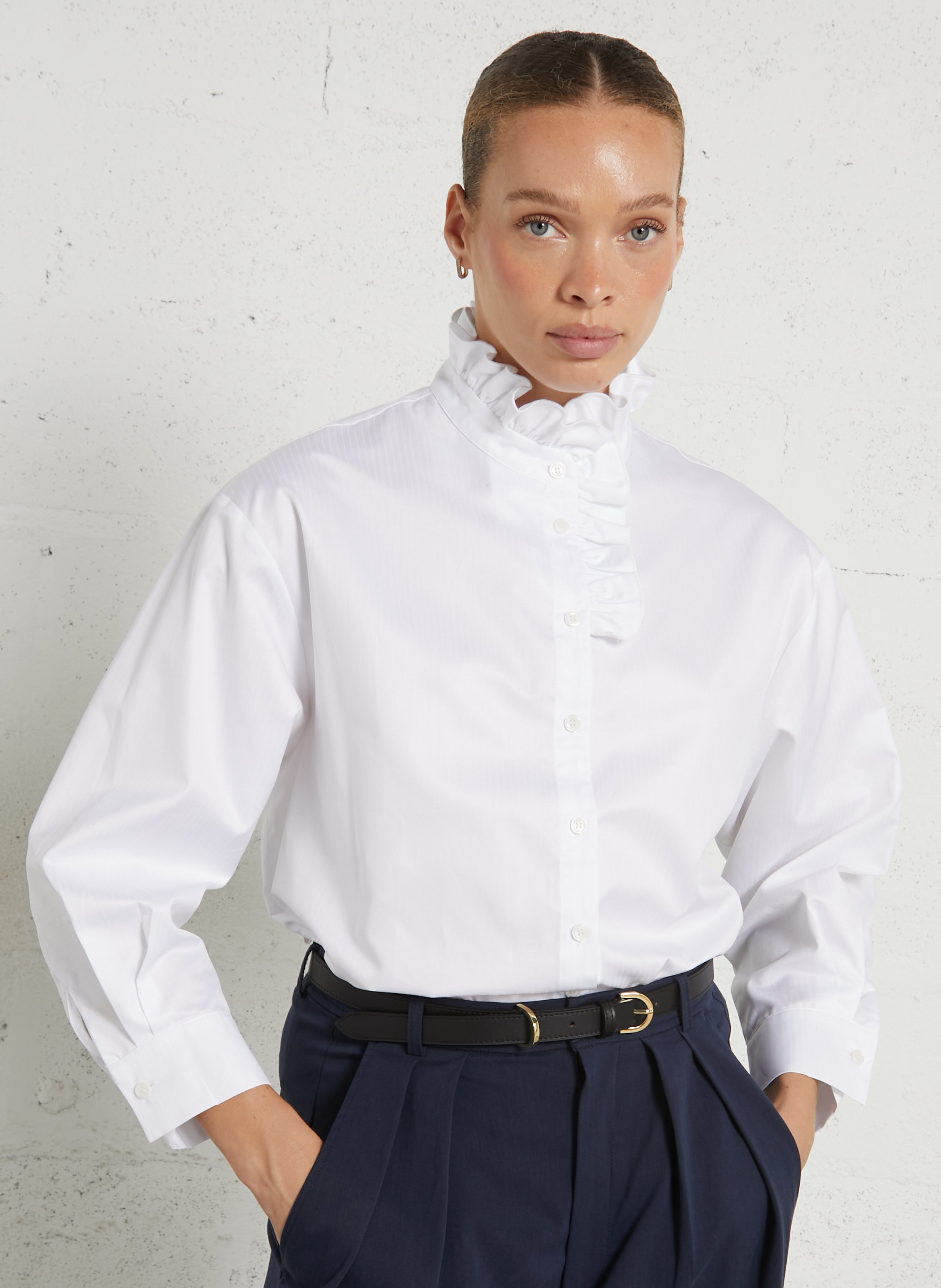 Cotton victorian collar straight top SUZIE WINKLE White