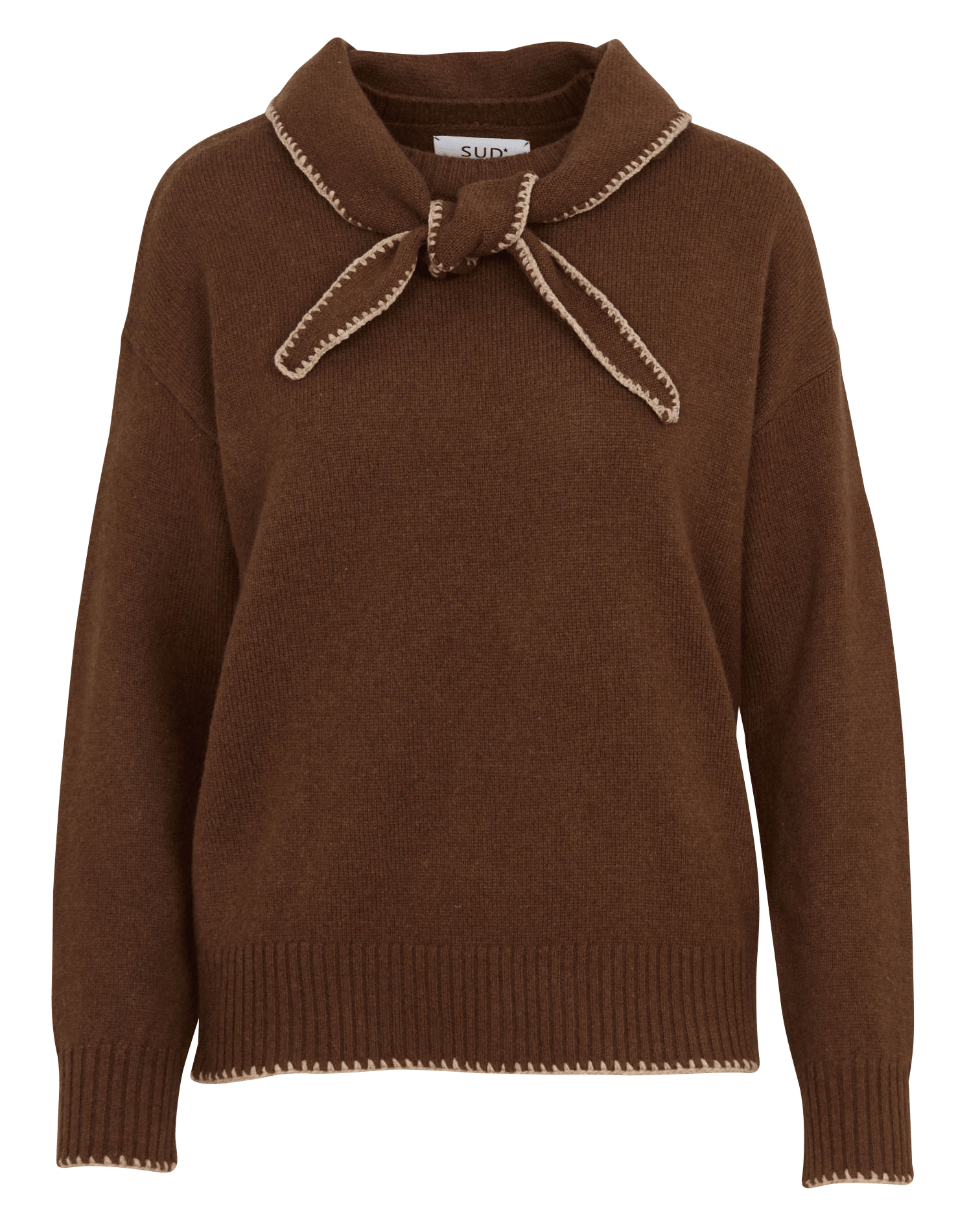 Straight solid color sweater with wool scarf SUD EXPRESS Brown