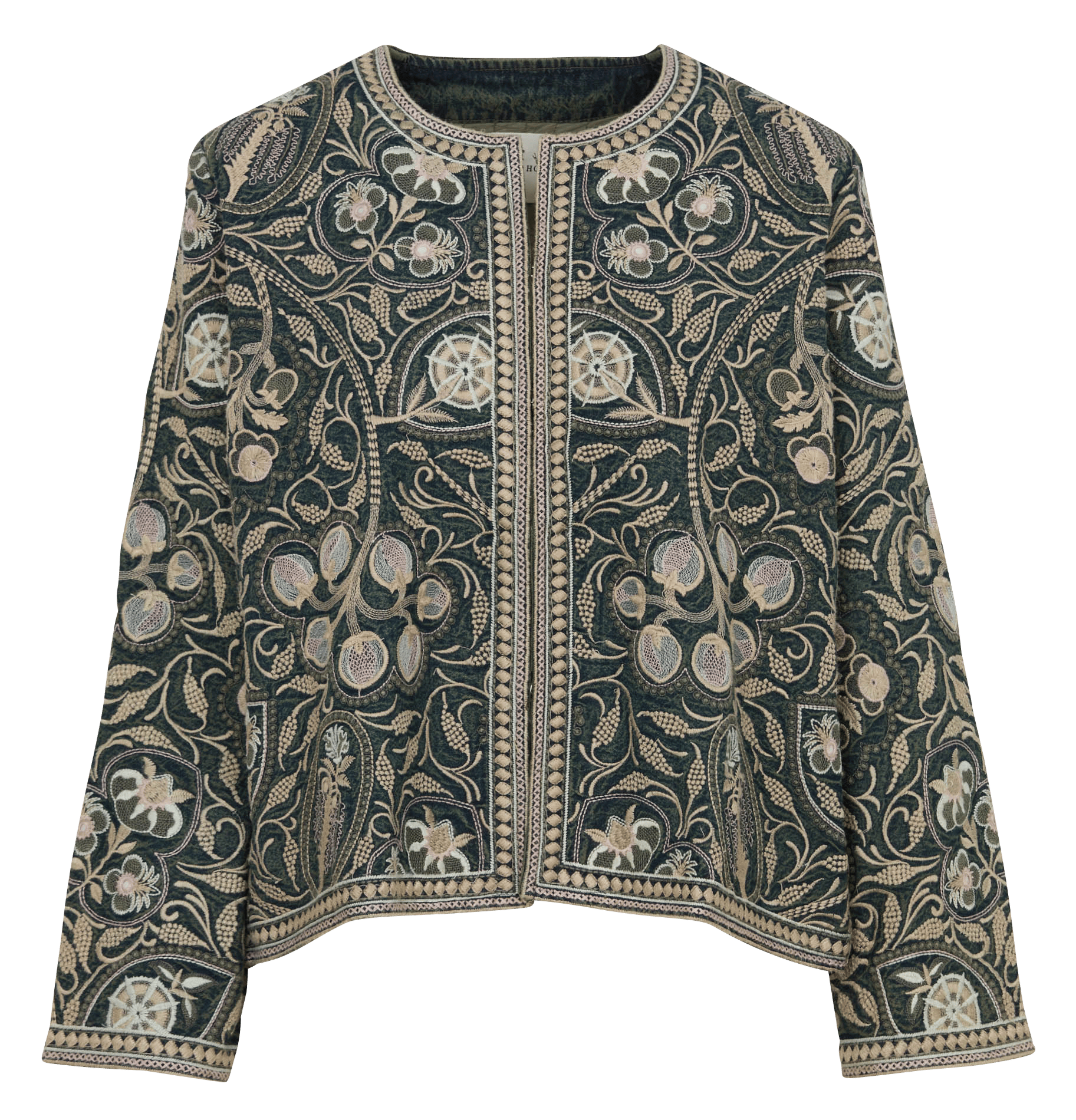 Straight round-neck embroidered cotton jacket MAISON HOTEL Green