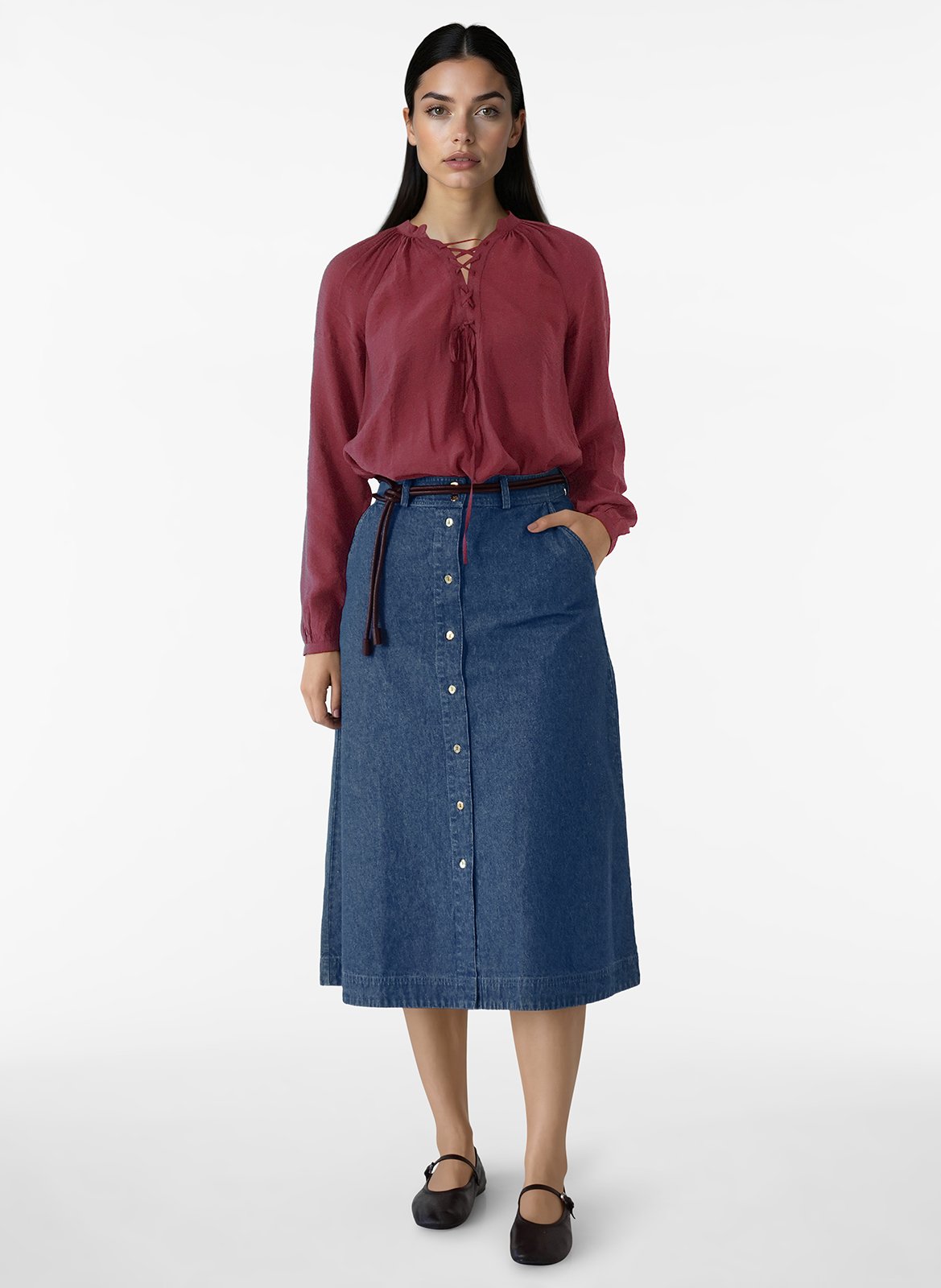 Hohe Taille ausgestellter Jeansrock VILA Blau