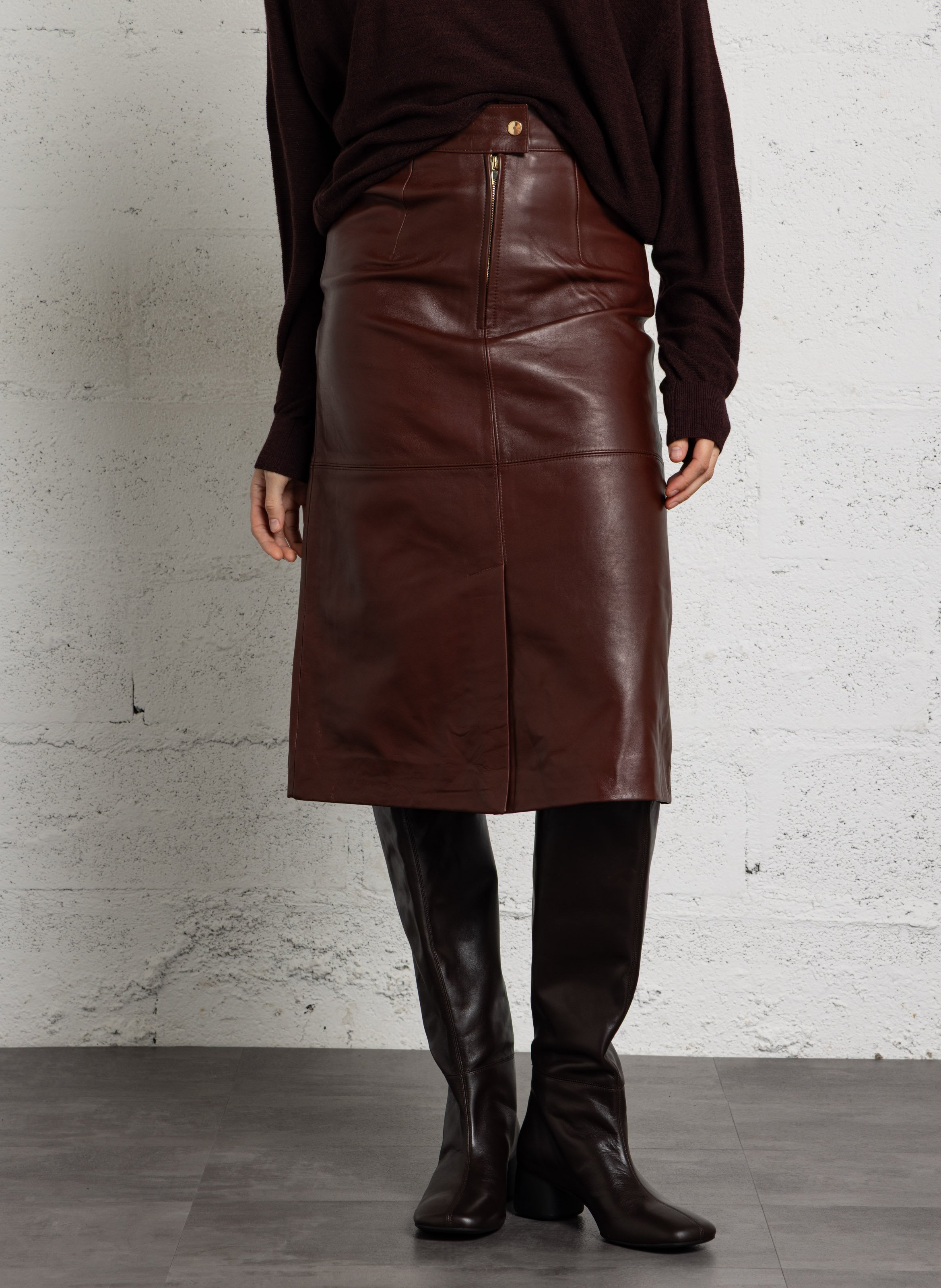 Halflange gerende leren rok MAISON 123 Rood