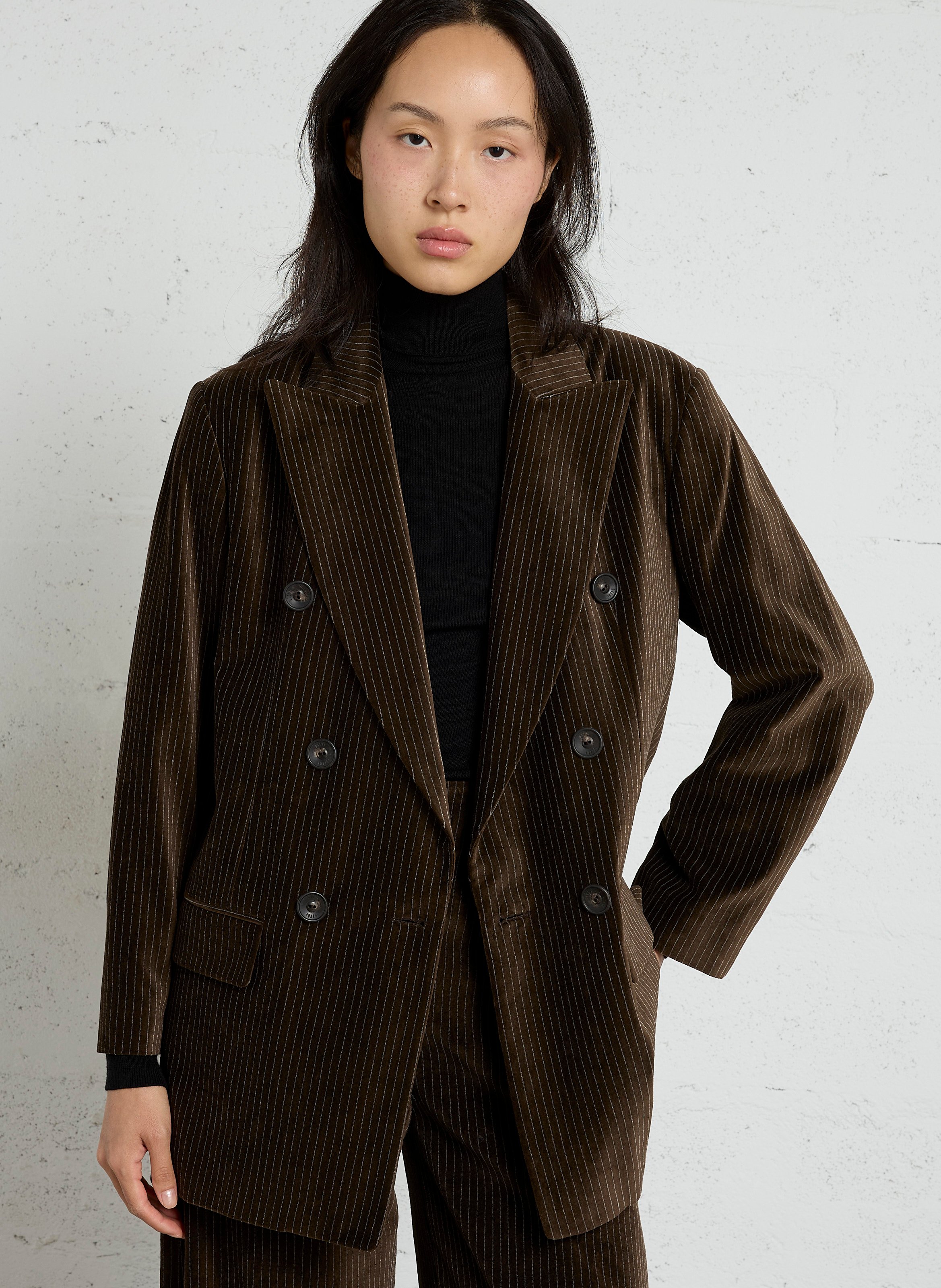 Striped cotton-blend straight-cut jacket with tailored collar DIEGA