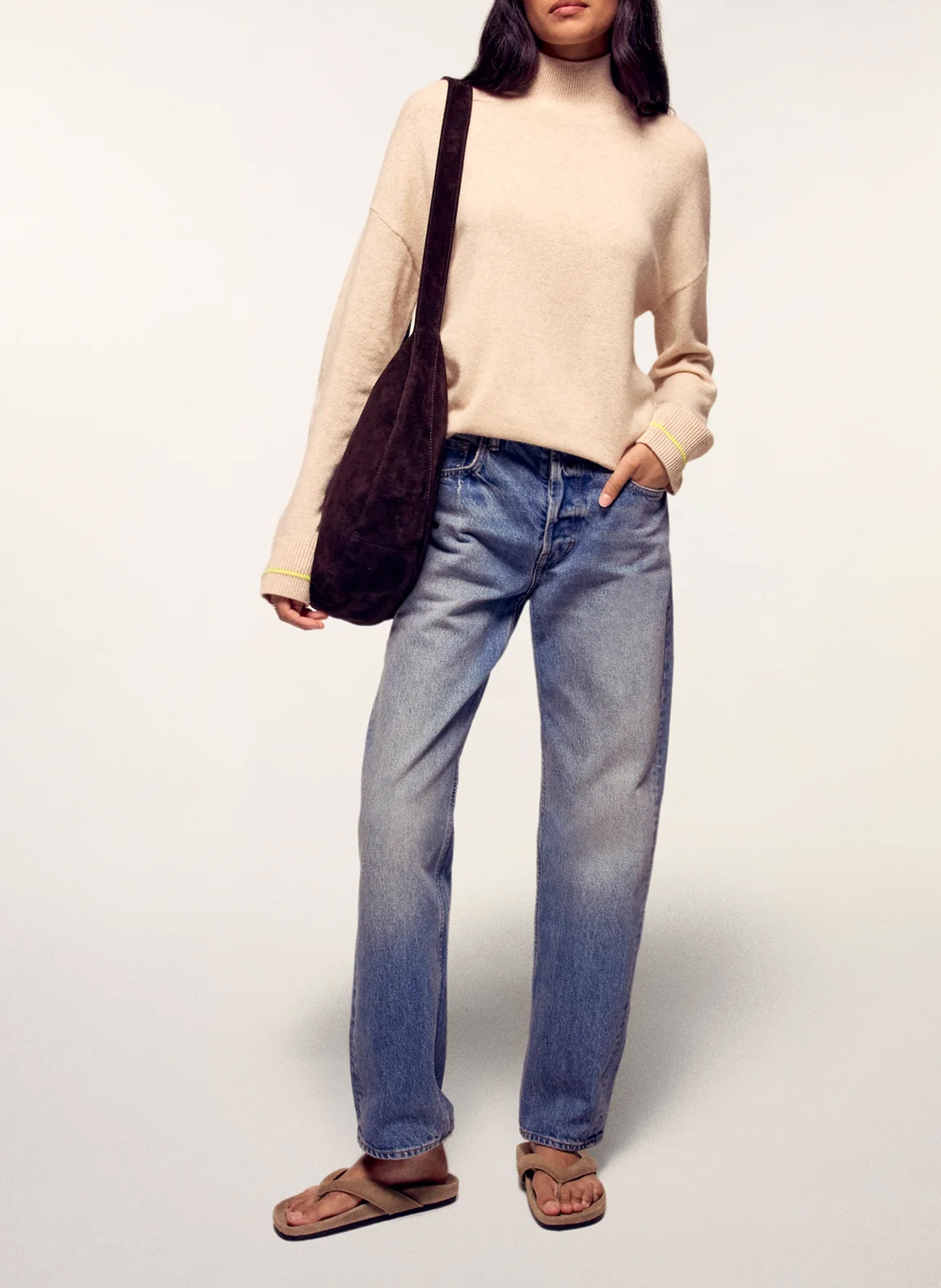 Trui van kasjmier met opstaande kraag FROM FUTURE Beige