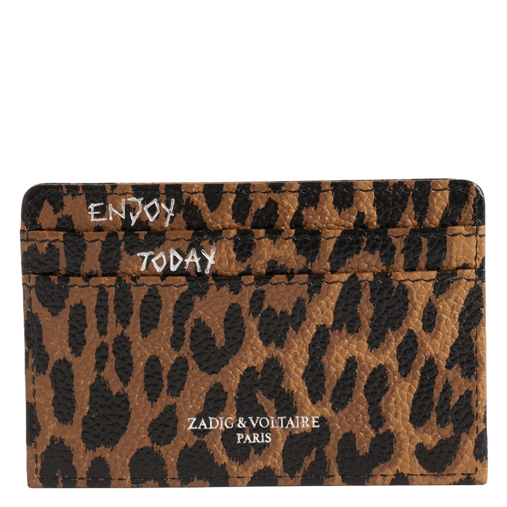 Leopard-print leather card holder ZADIG&VOLTAIRE Brown