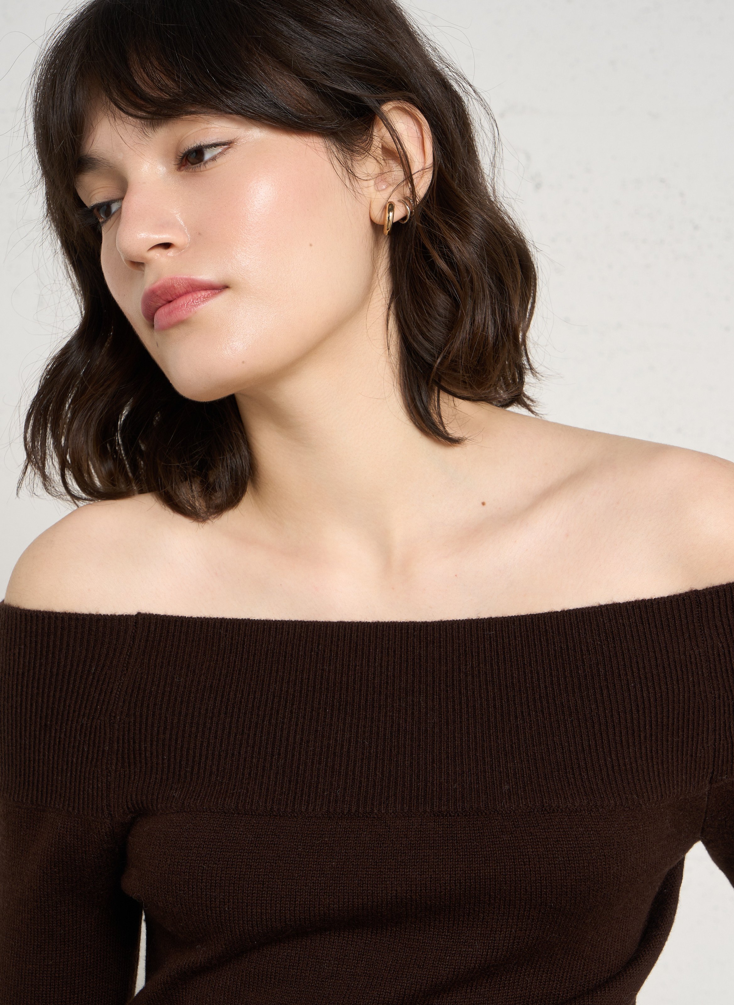 Pull épaules dénudées en laine DES PETITS HAUTS Marron