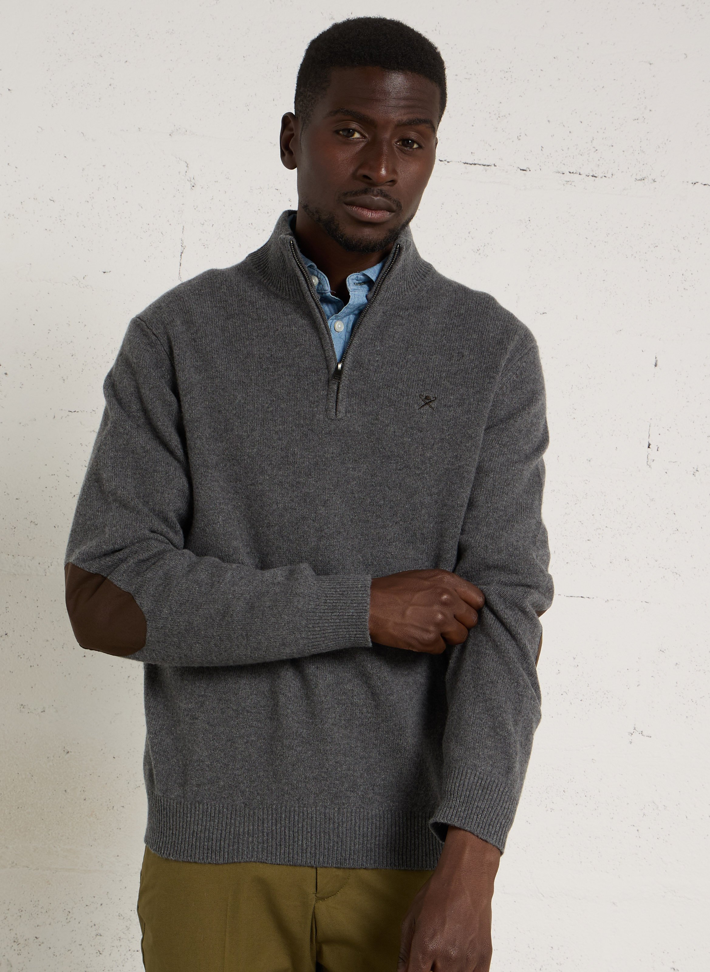 Pull droit col camionneur en laine HACKETT Gris